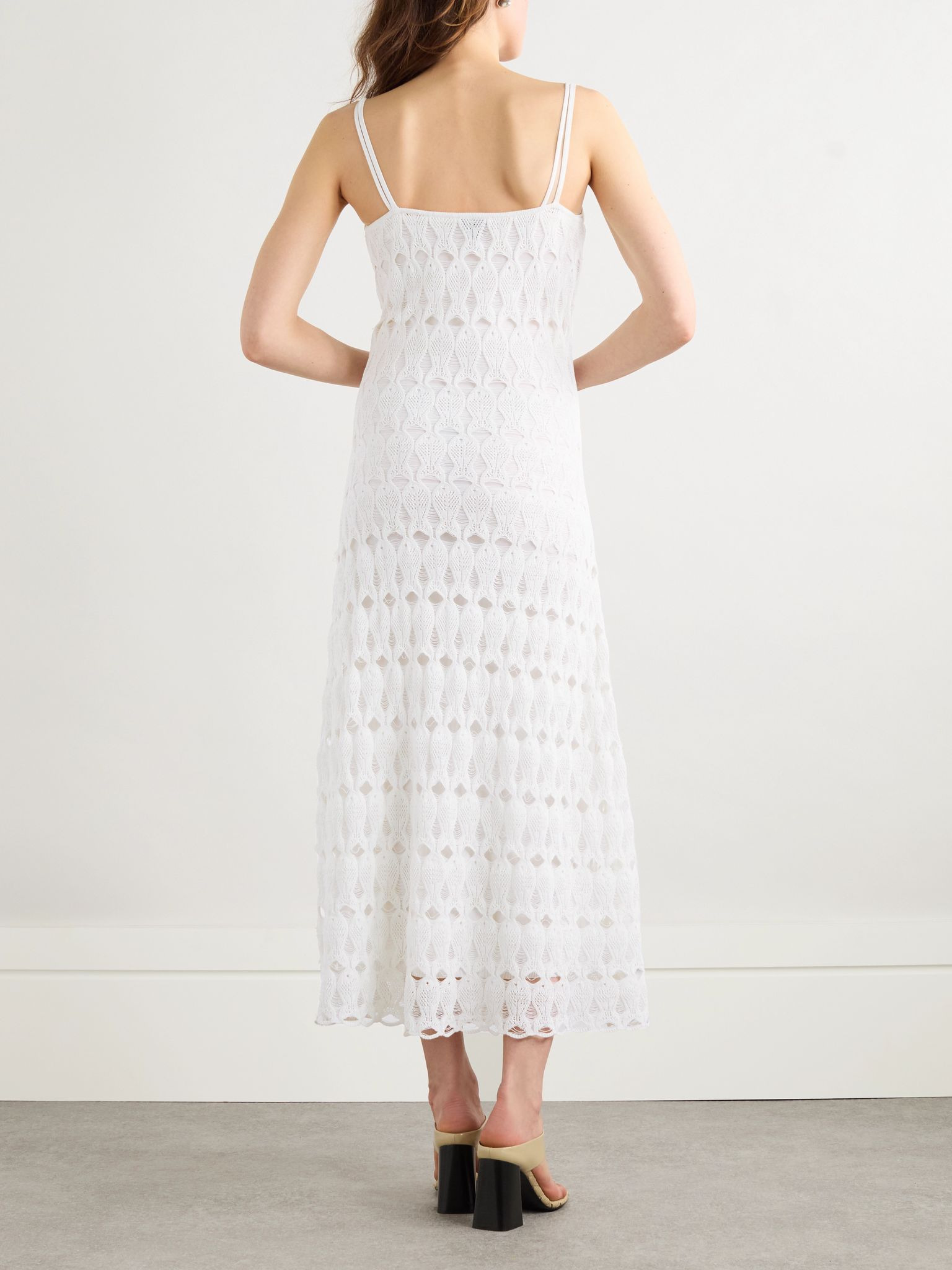 Embellished open-knit cotton and silk-blend midi dress Off-white - 3