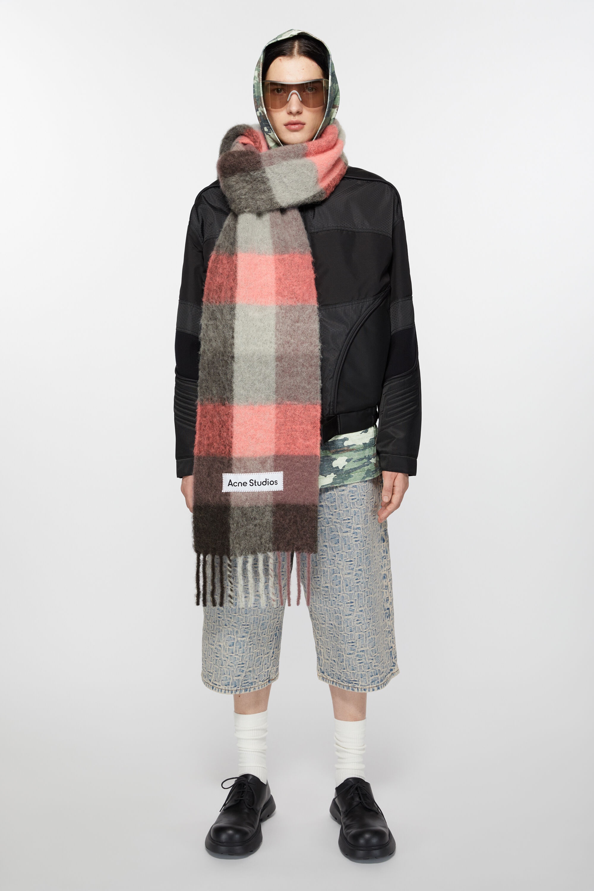 Mohair checked scarf - Mauve/bright pink/anthracite - 3