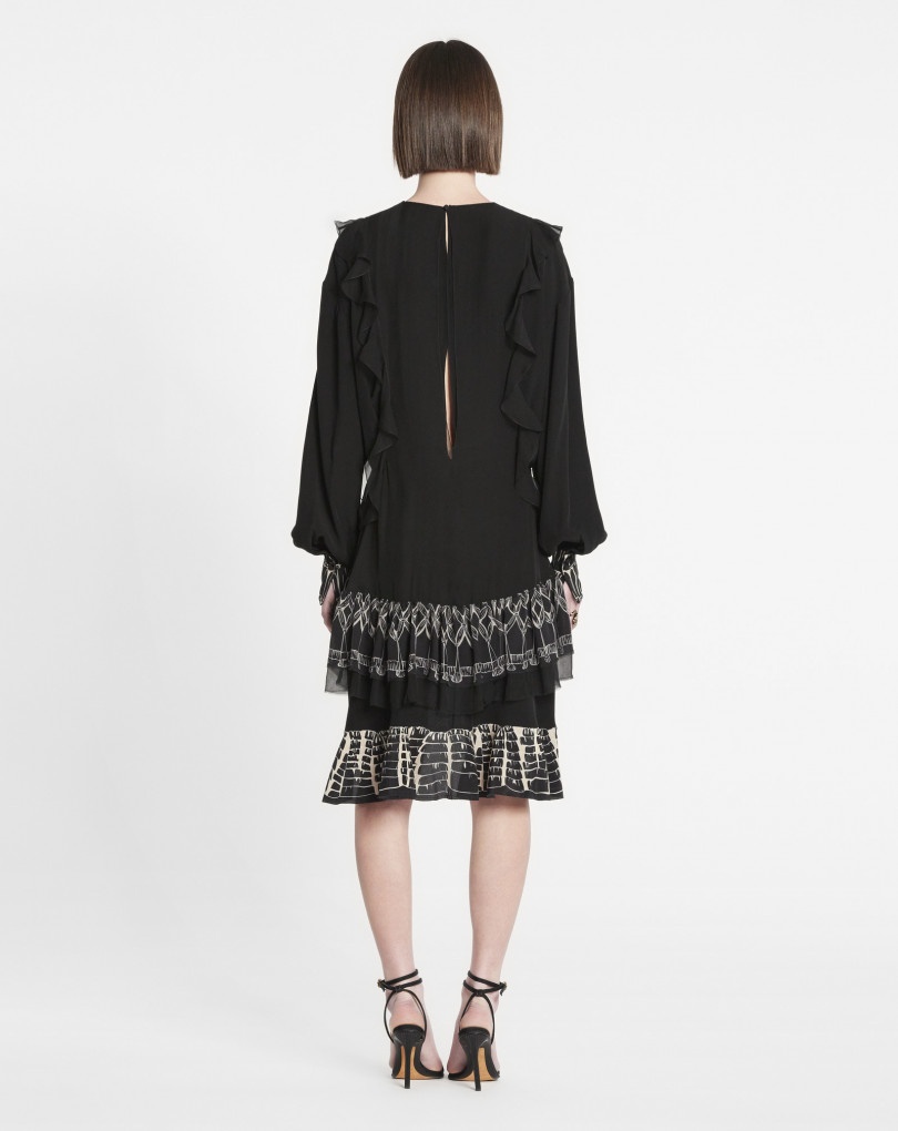 TROMPE L'OEIL PRINTED DRESS WITH RUFFLES - 4