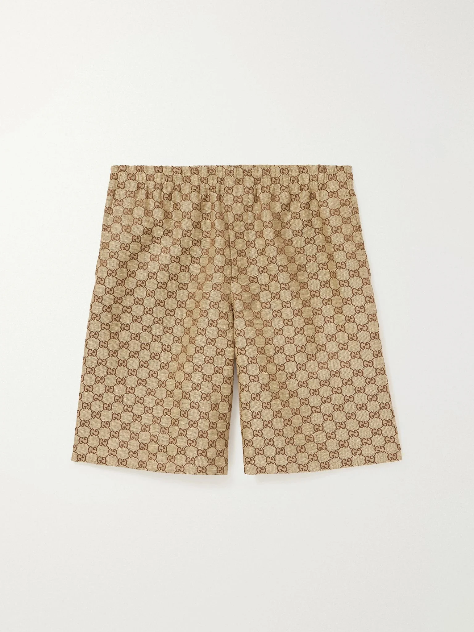 Wide-Leg Monogrammed Linen-Blend Shorts Brown - 1