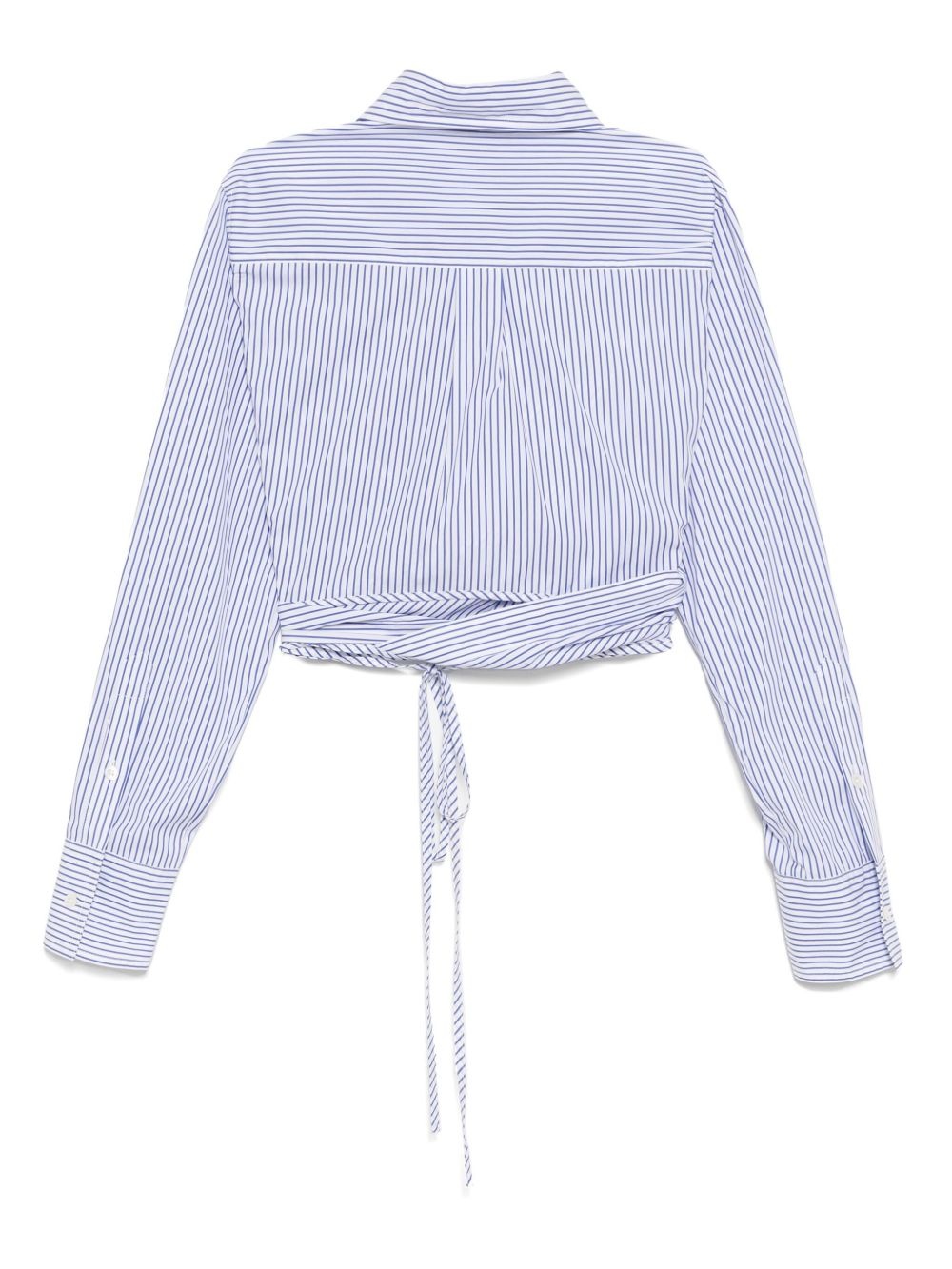 striped long-sleeved wrap cropped shirt - 2