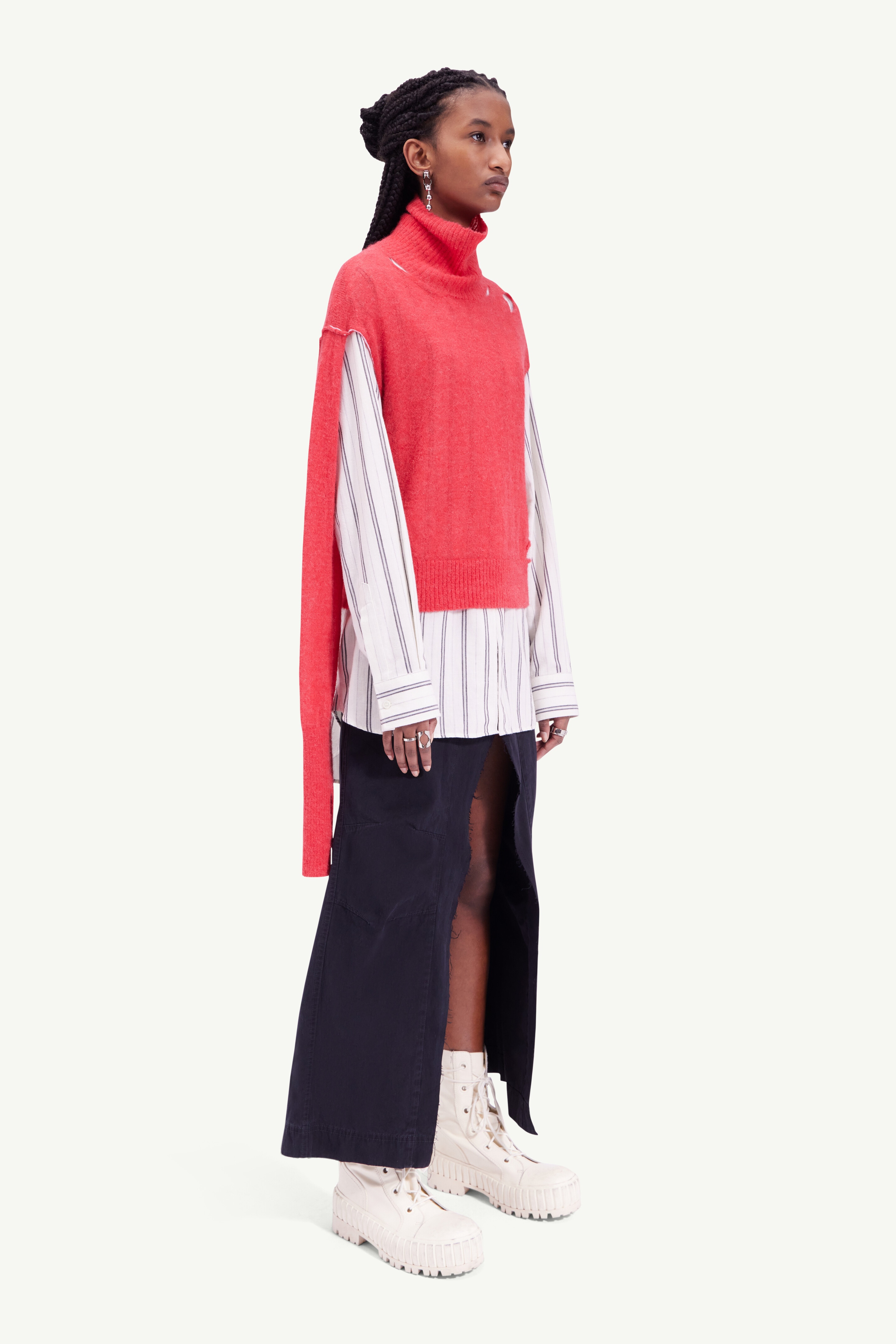 Distressed knit high-neck sweater - 3