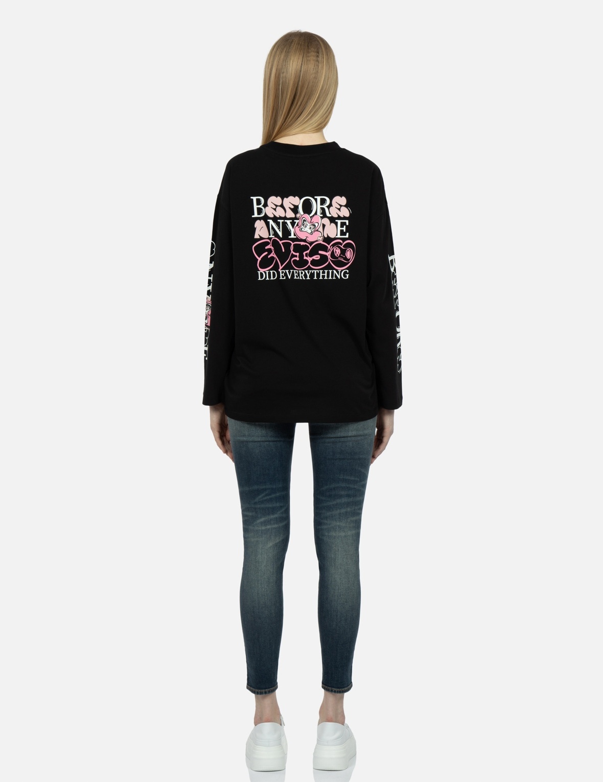 GRAFFITI DARUMA AND LOGO-PATTERN SEAGULL SKINNY JEANS - 5