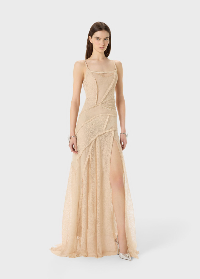 LONG DRESS IN MIXED LACE WITH PATCH EFFECT 5