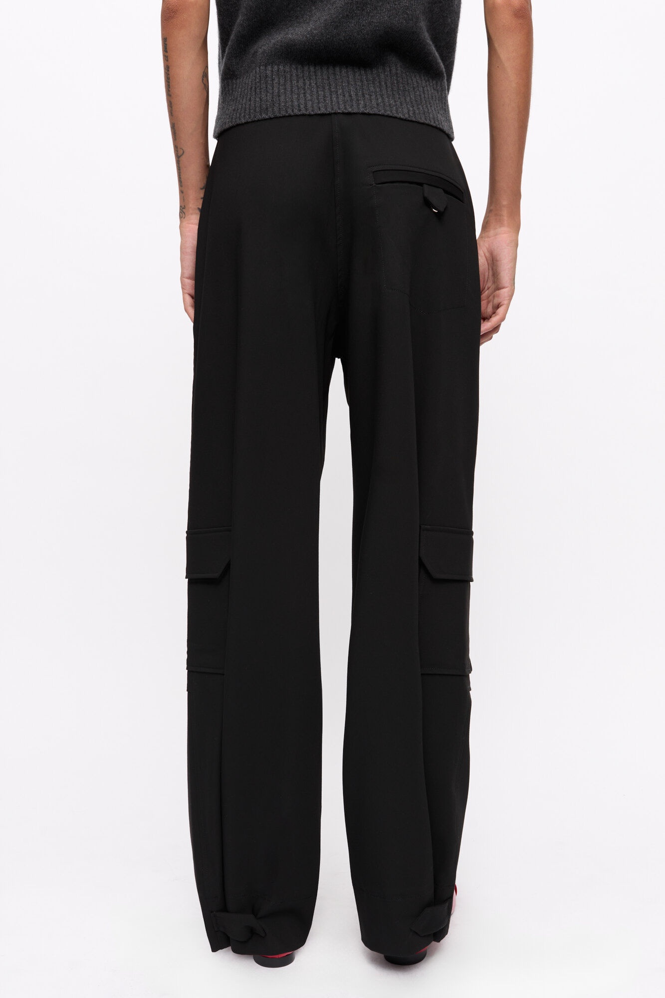 BLACK TWILL SUITING CARGO PANTS - 4