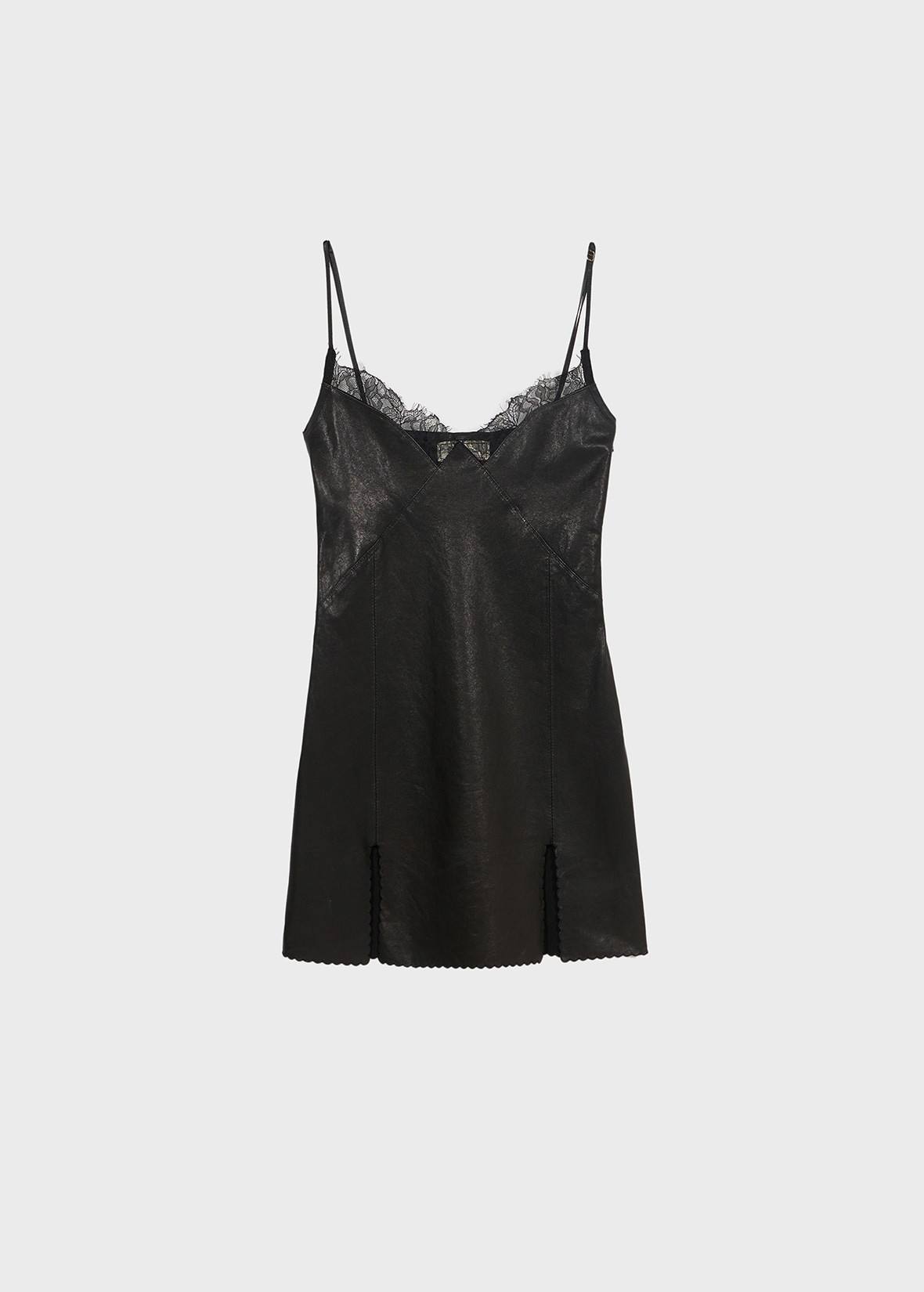 SLIP DRESS IN LEATHER WITH LACE - 1