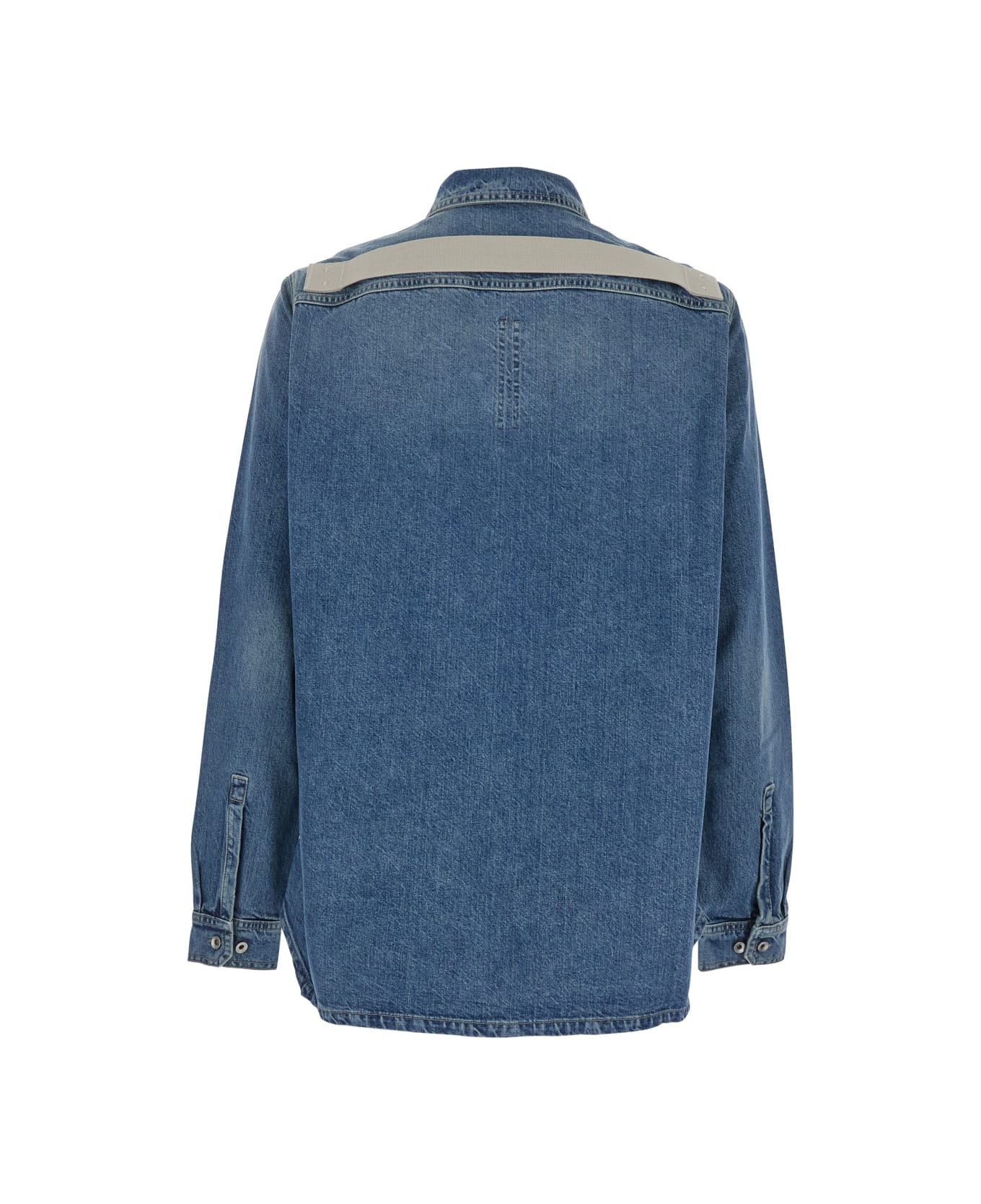 Blue Shirt With Classic Collar And Applied Chest Pockets In Denim Man - 2