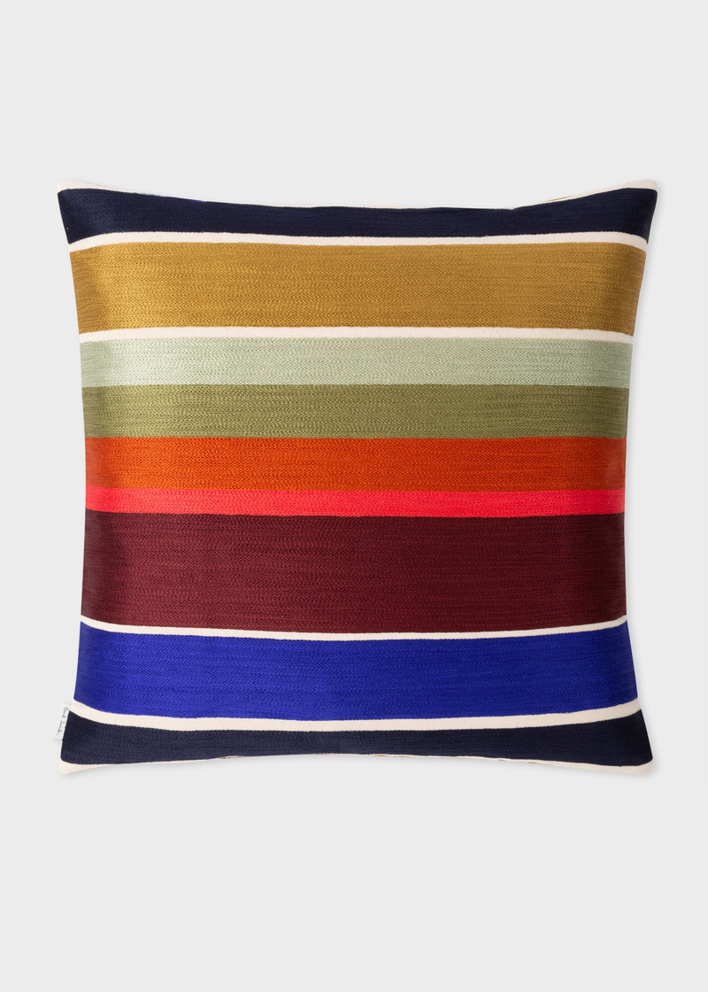 Paul Smith Ecru Embroidered 'Signature Stripe' Cushion outlook