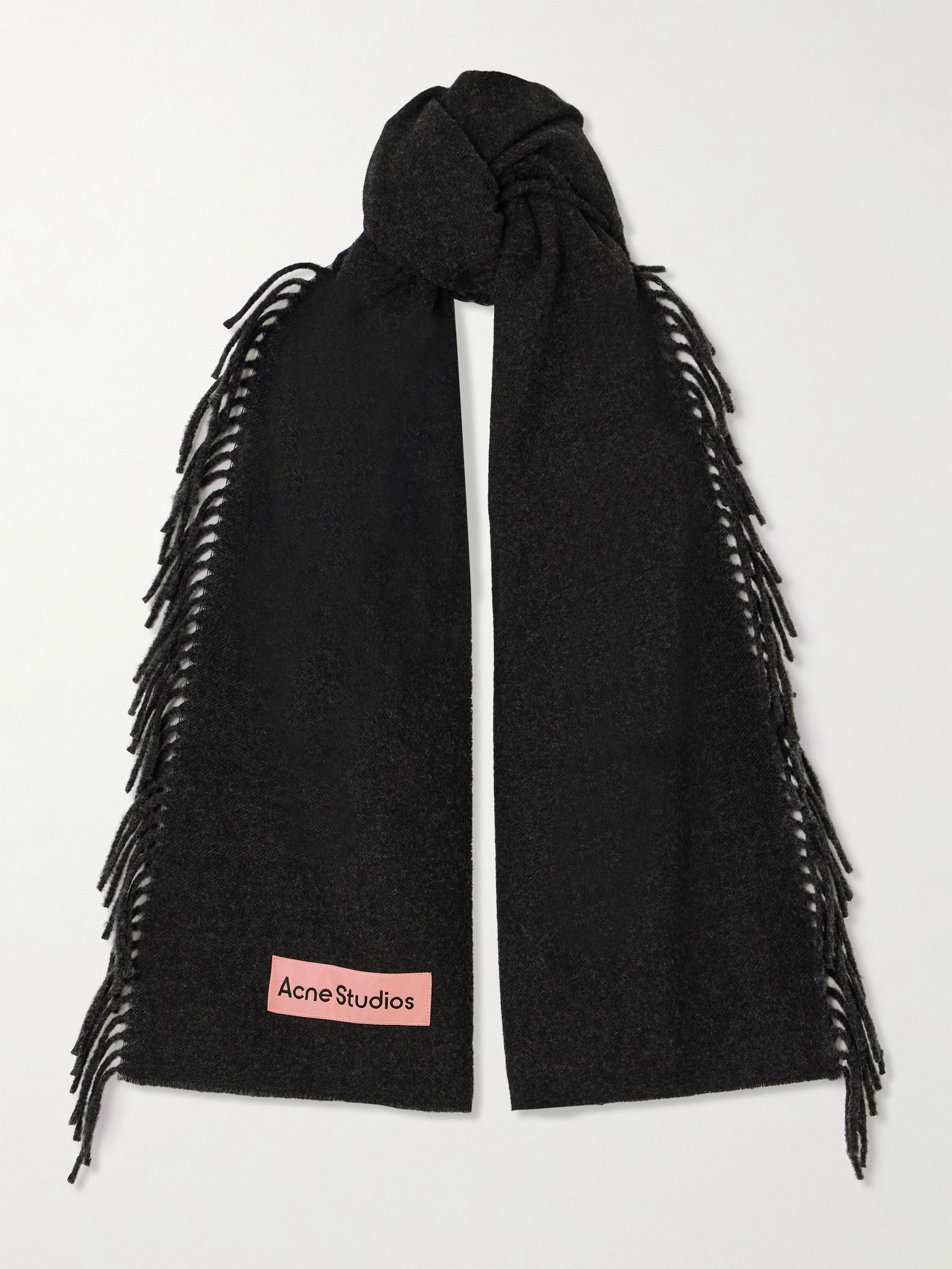 Fringed wool scarf Black - 1