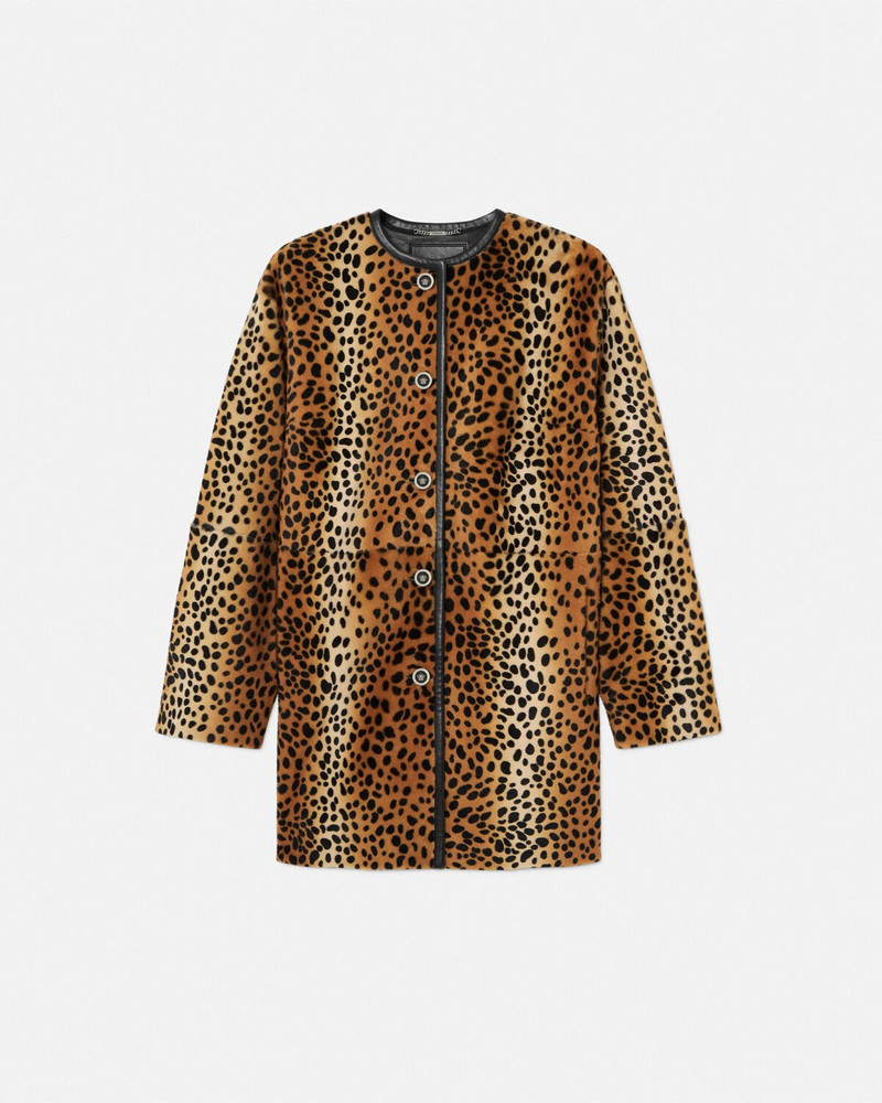 Leopard Pony-Effect Collarless Coat 1
