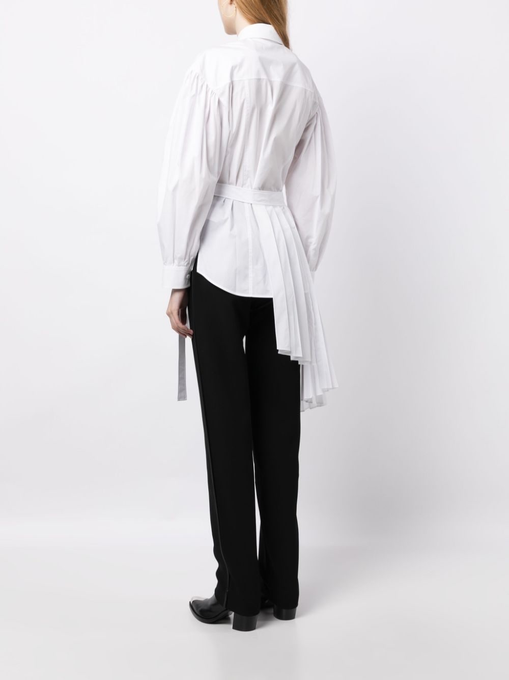 asymmetric pleated mini shirtdress - 4