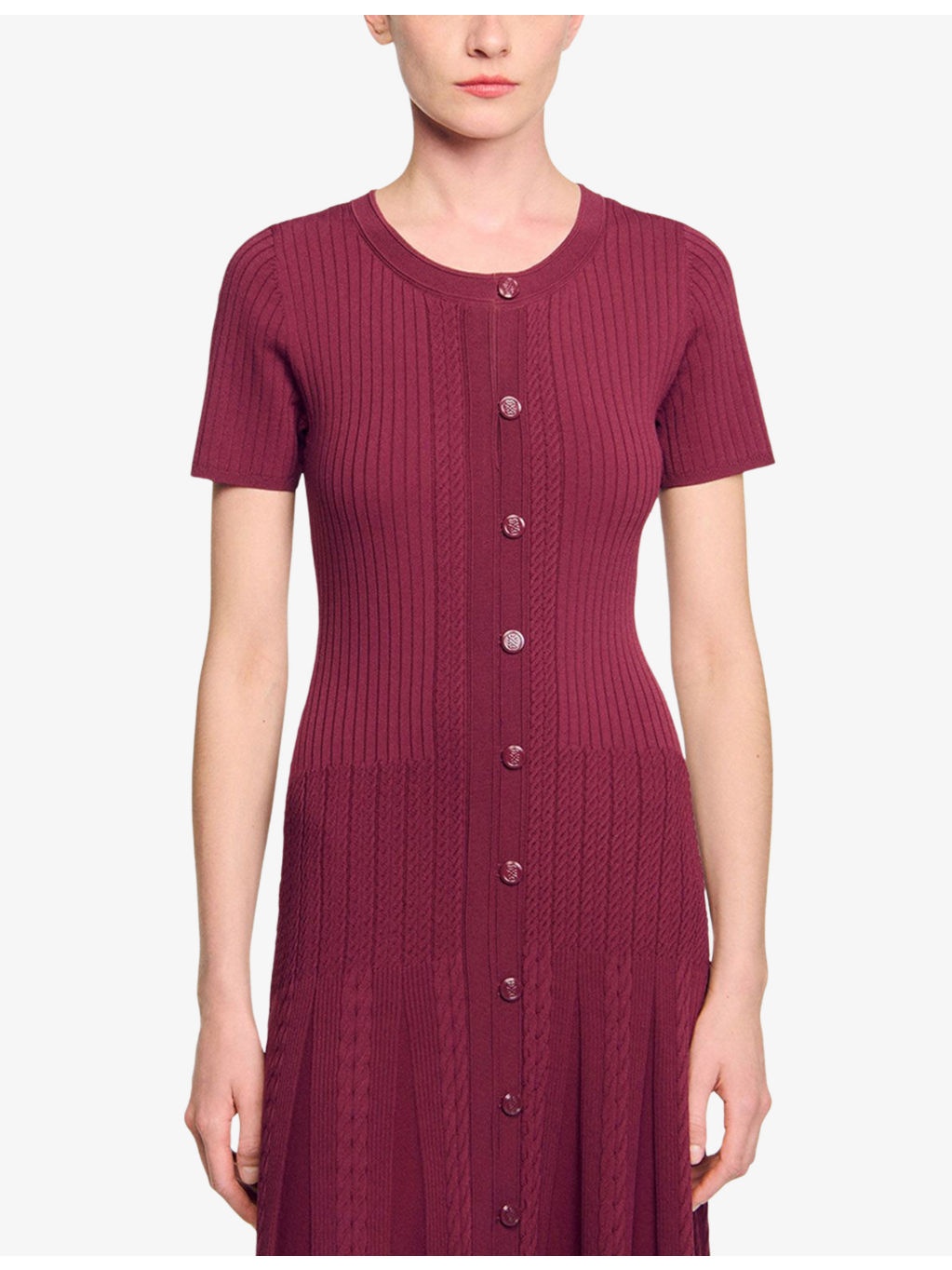 Round-Neck Button-Down Stretch-Knit Maxi Dress - 3