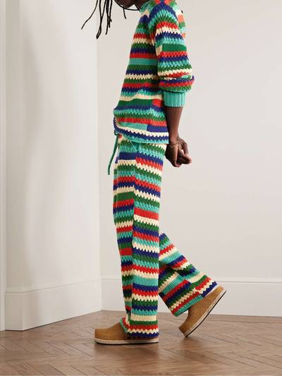 The Elder Statesman Straight-Leg Striped Crochet-Knit Cashmere Drawstring Trousers outlook