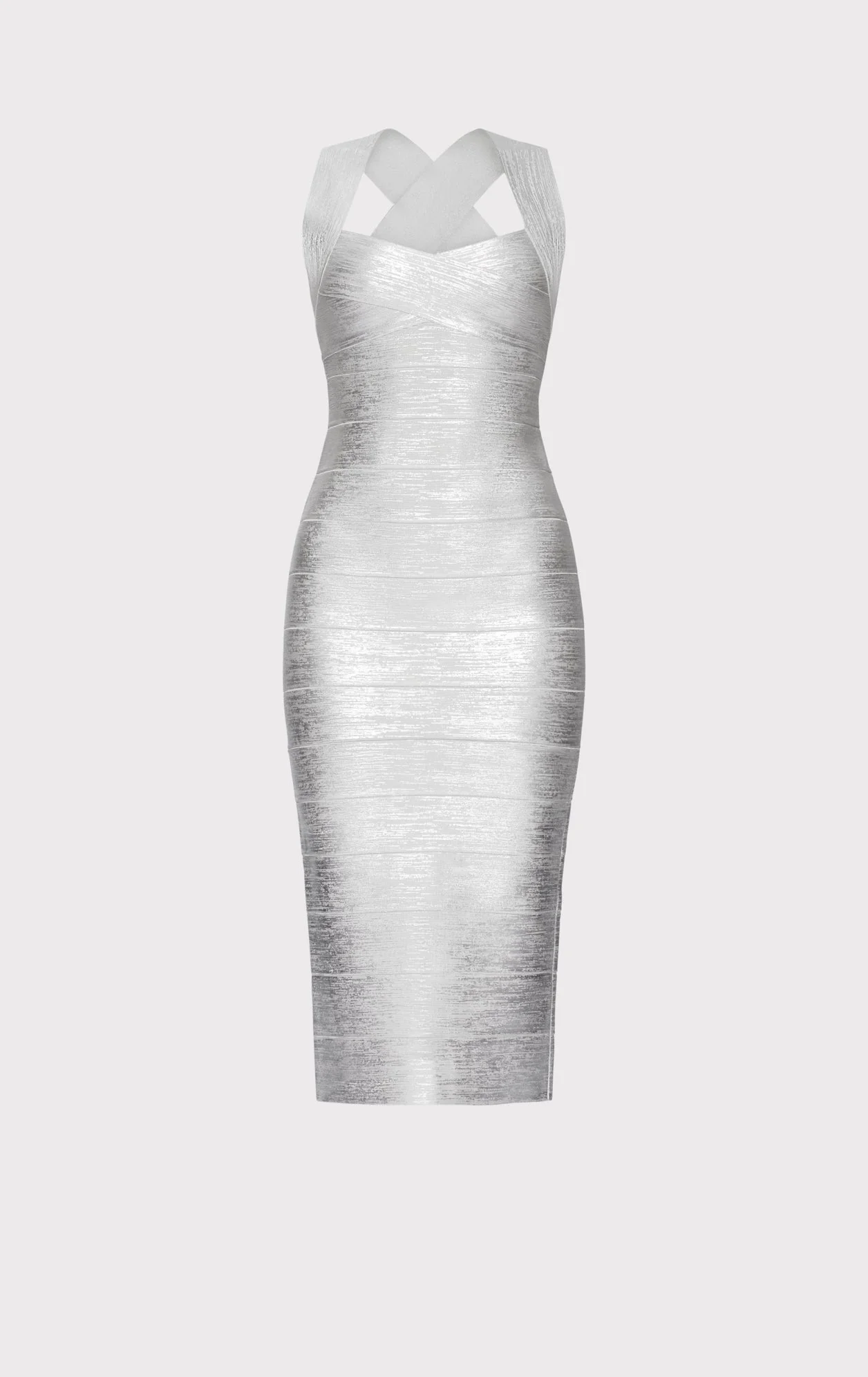 FOIL HALTER X-BACK MIDI DRESS - 1