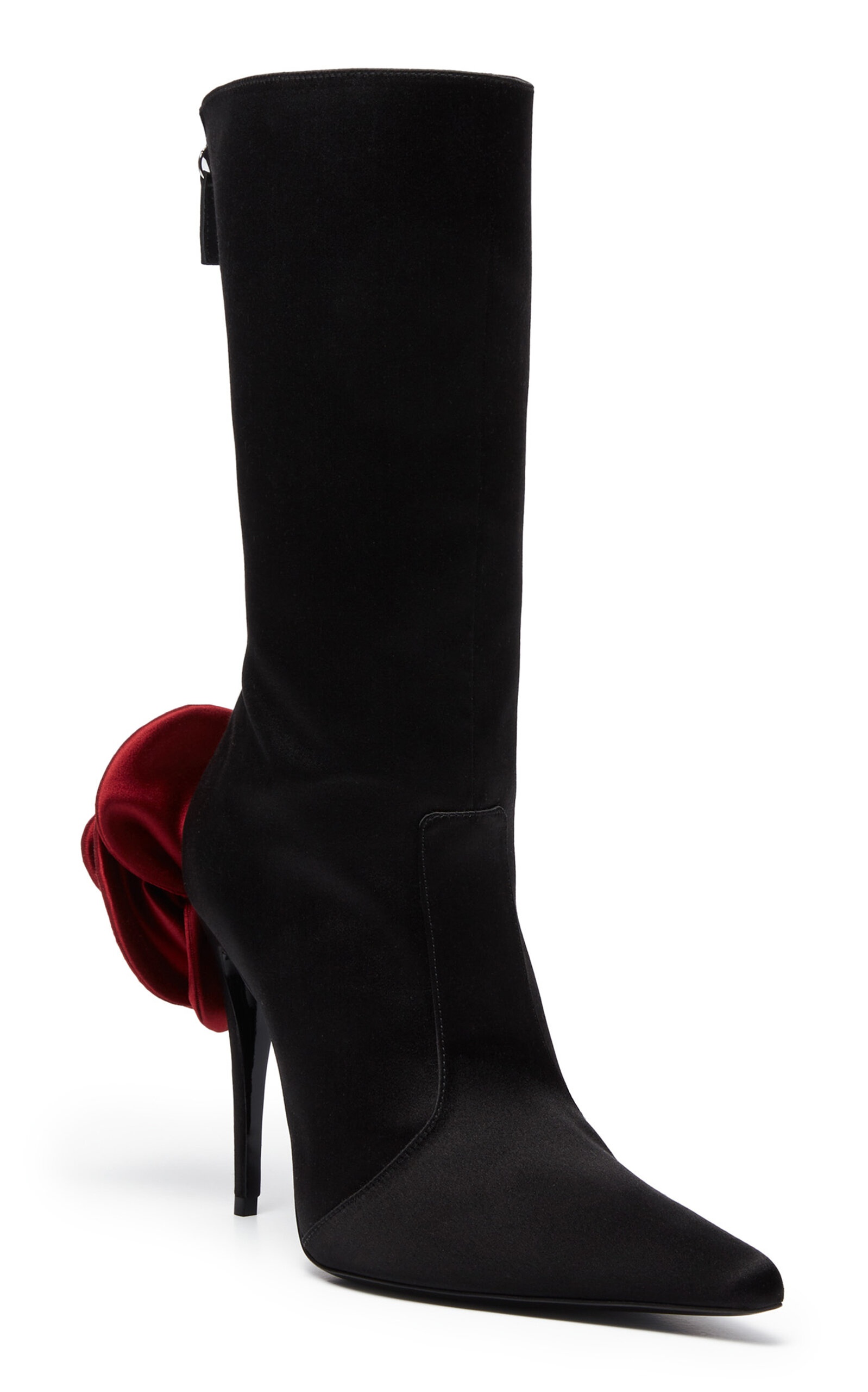Pointed Flower Satin Boots red - 5