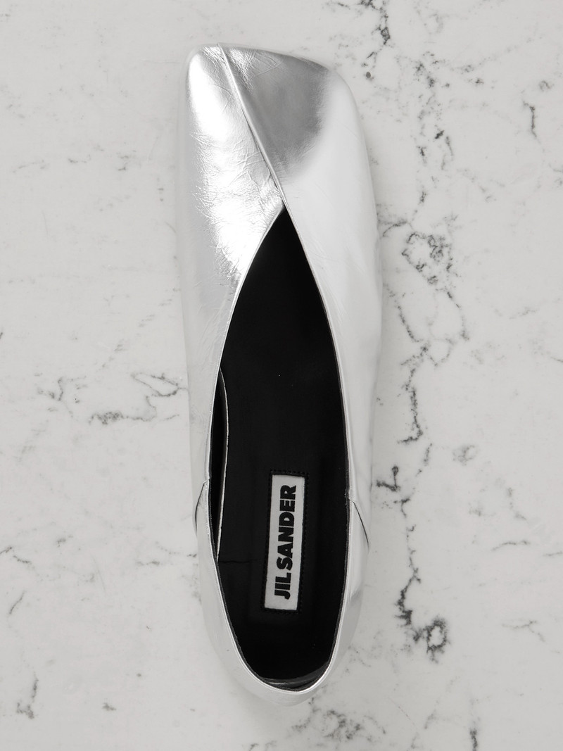 Metallic Textured-leather Ballet Flats 5