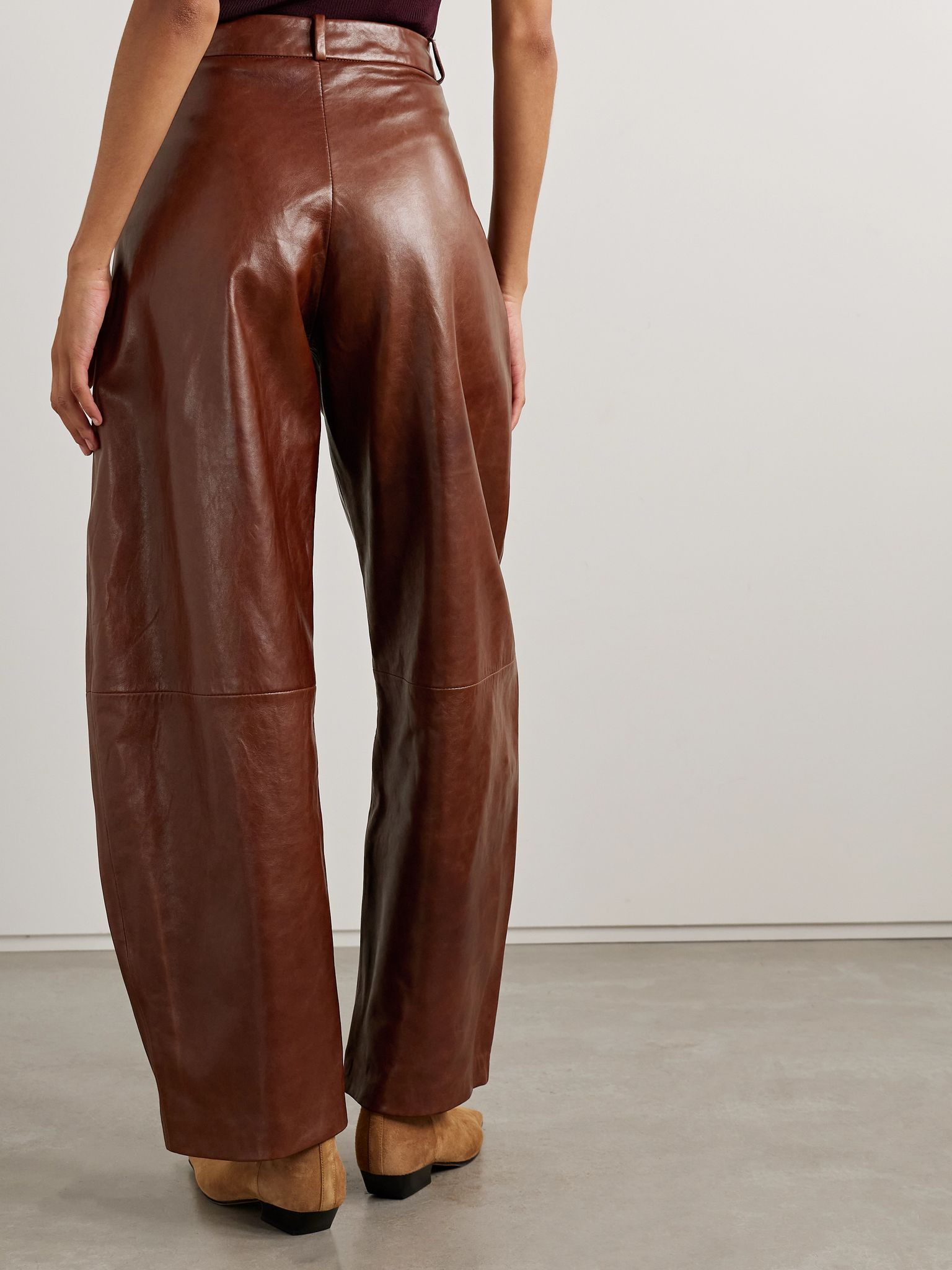 Leather barrel-leg pants Brown - 4