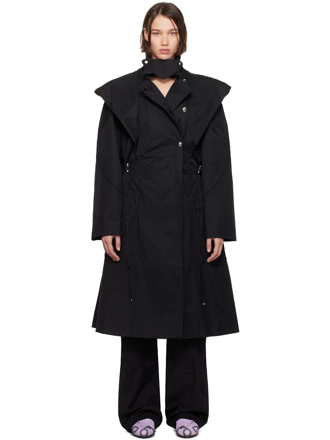 Black Herne Hooded Trench Coat - 1