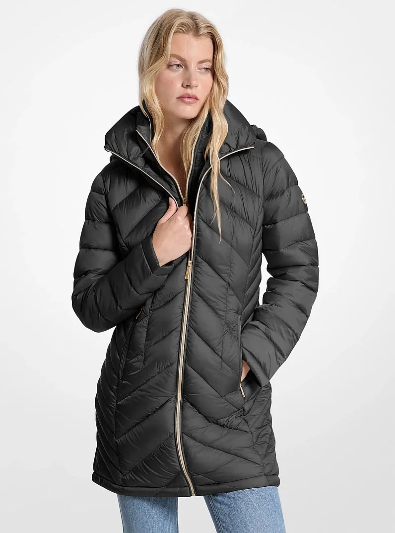 Packable Quilted Nylon Puffer Coat - 1