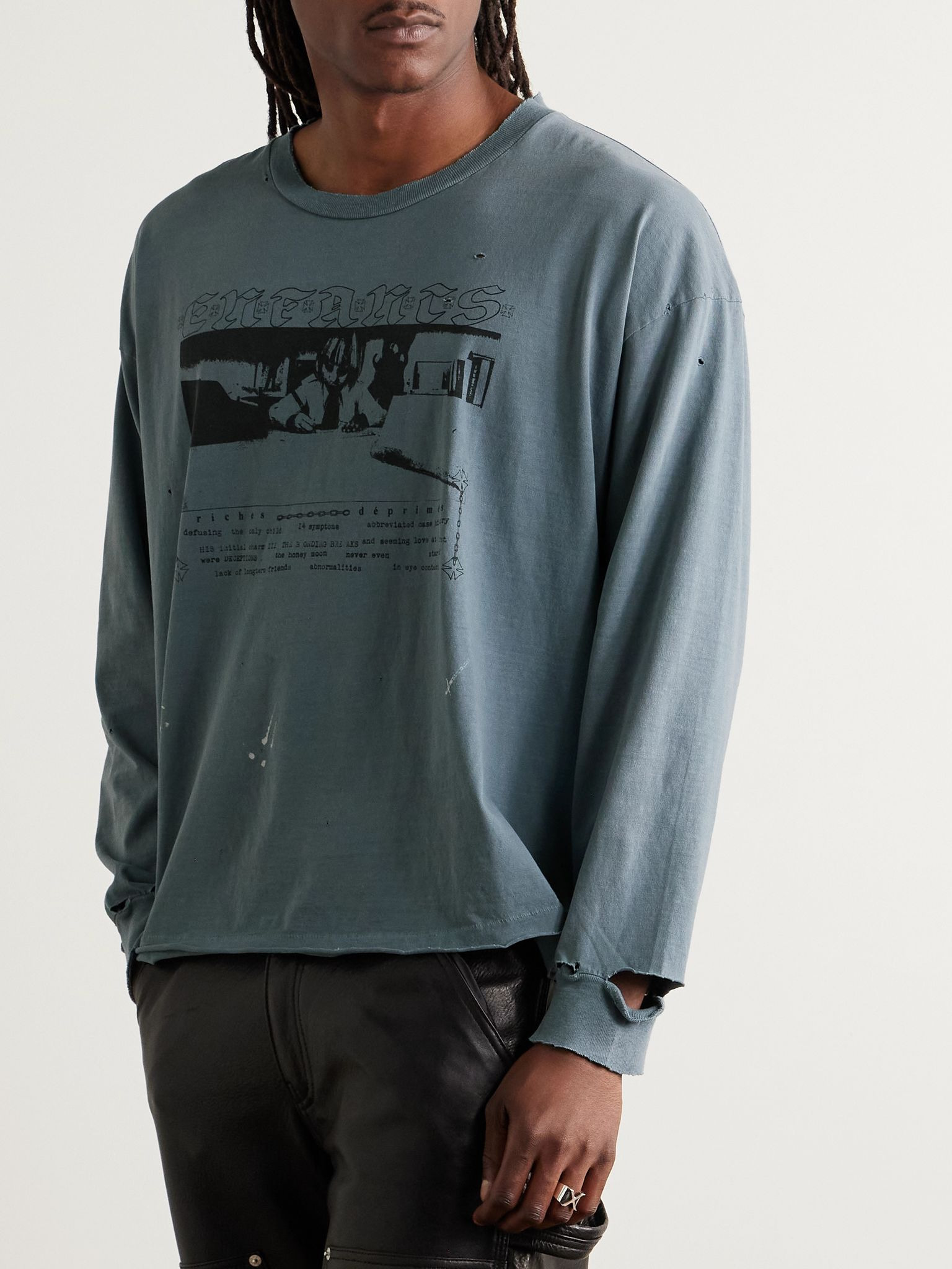Boy in Chains Distressed Paint-Splattered Logo-Print Cotton-Jersey T-Shirt Light blue - 3