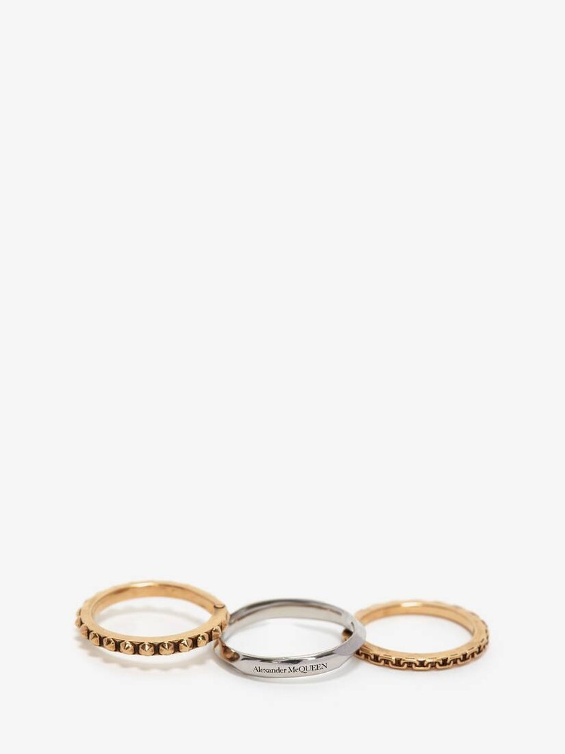 Punk Chain And Stud Triple Ring in Antique Silver/antique Gold 3