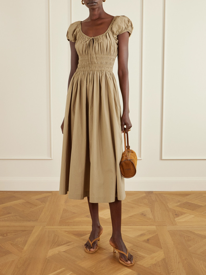 DÔEN Quinn Tie-detailed Shirred Cotton-poplin Midi Dress outlook