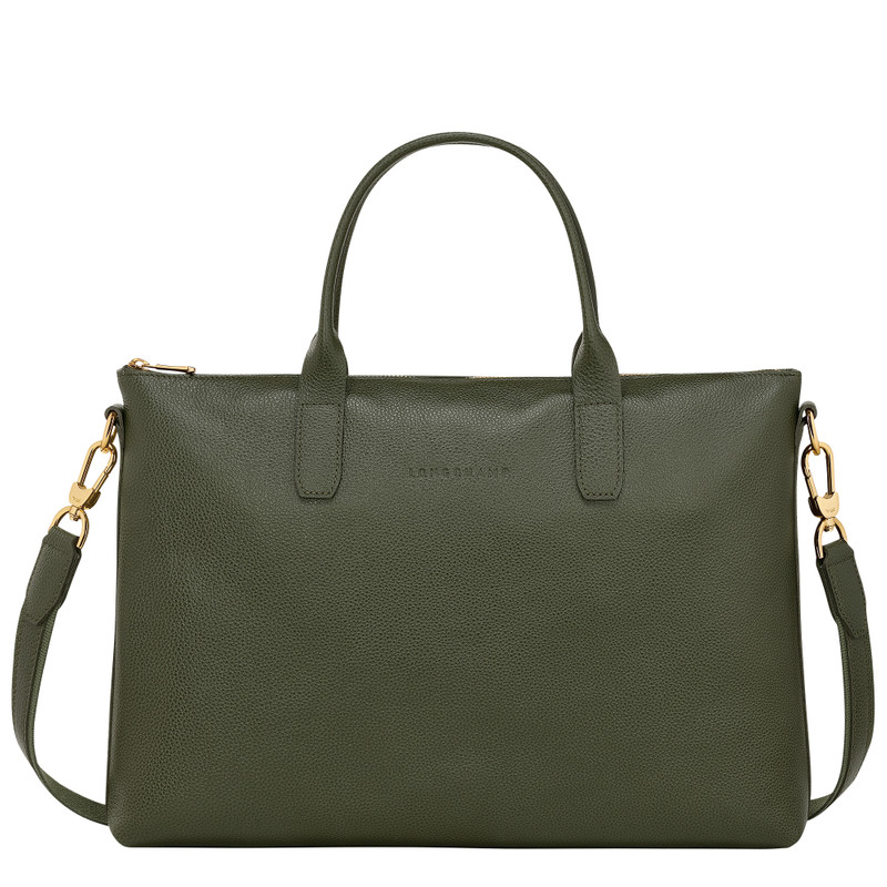 Le Foulonné S Briefcase Khaki - Leather 1