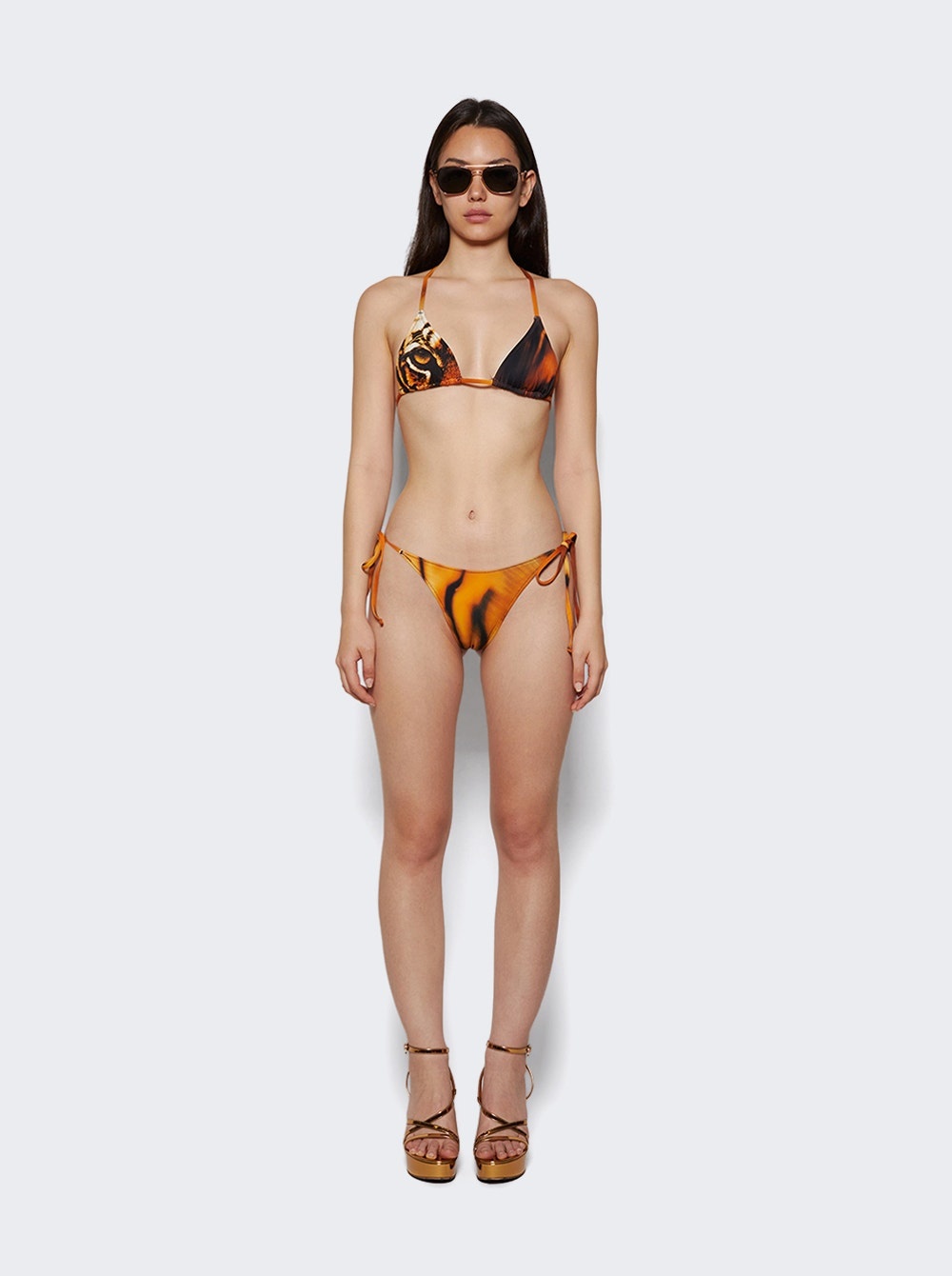 X Roberto Cavalli Dipped Tie Bikini Bottom Tiger Face Print - 5