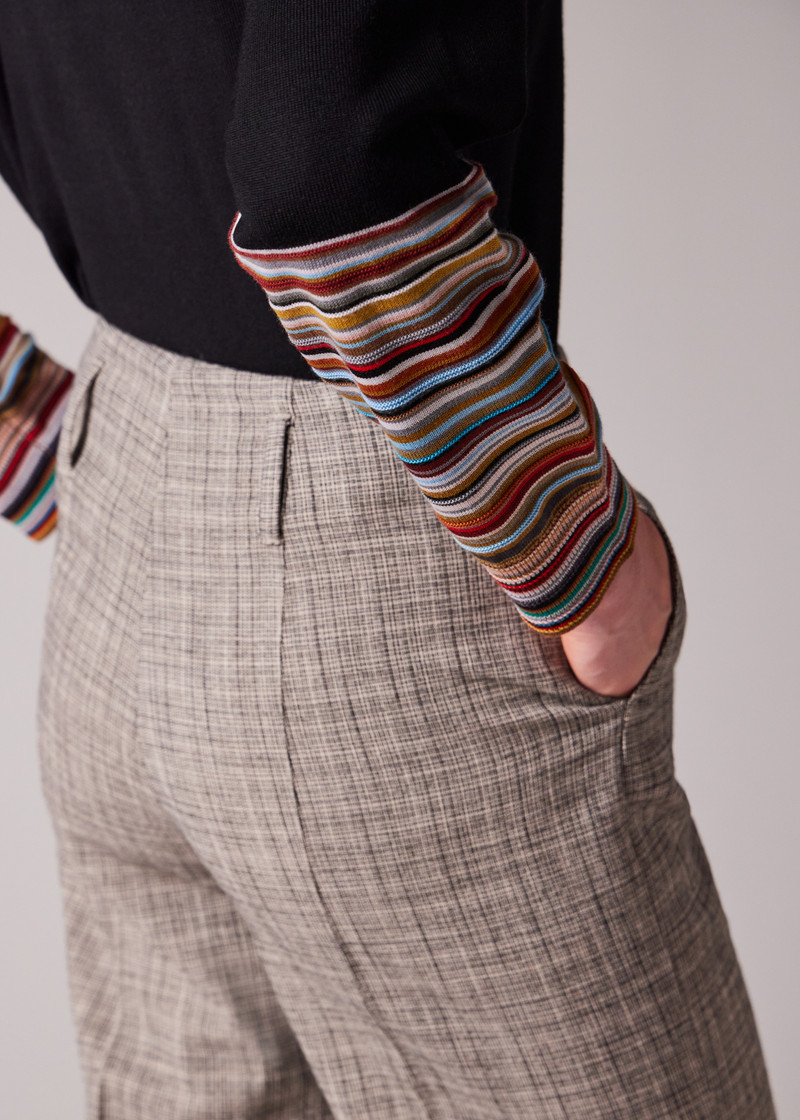 Women's Grey Textured Check Wide-Leg Trousers 4