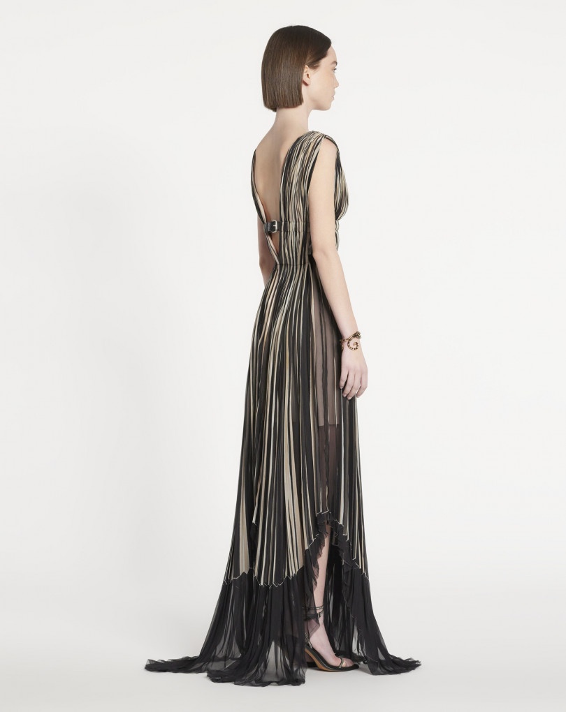 LONG PLEATED DRESS WITH TROMPE L'OEIL PRINT - 3