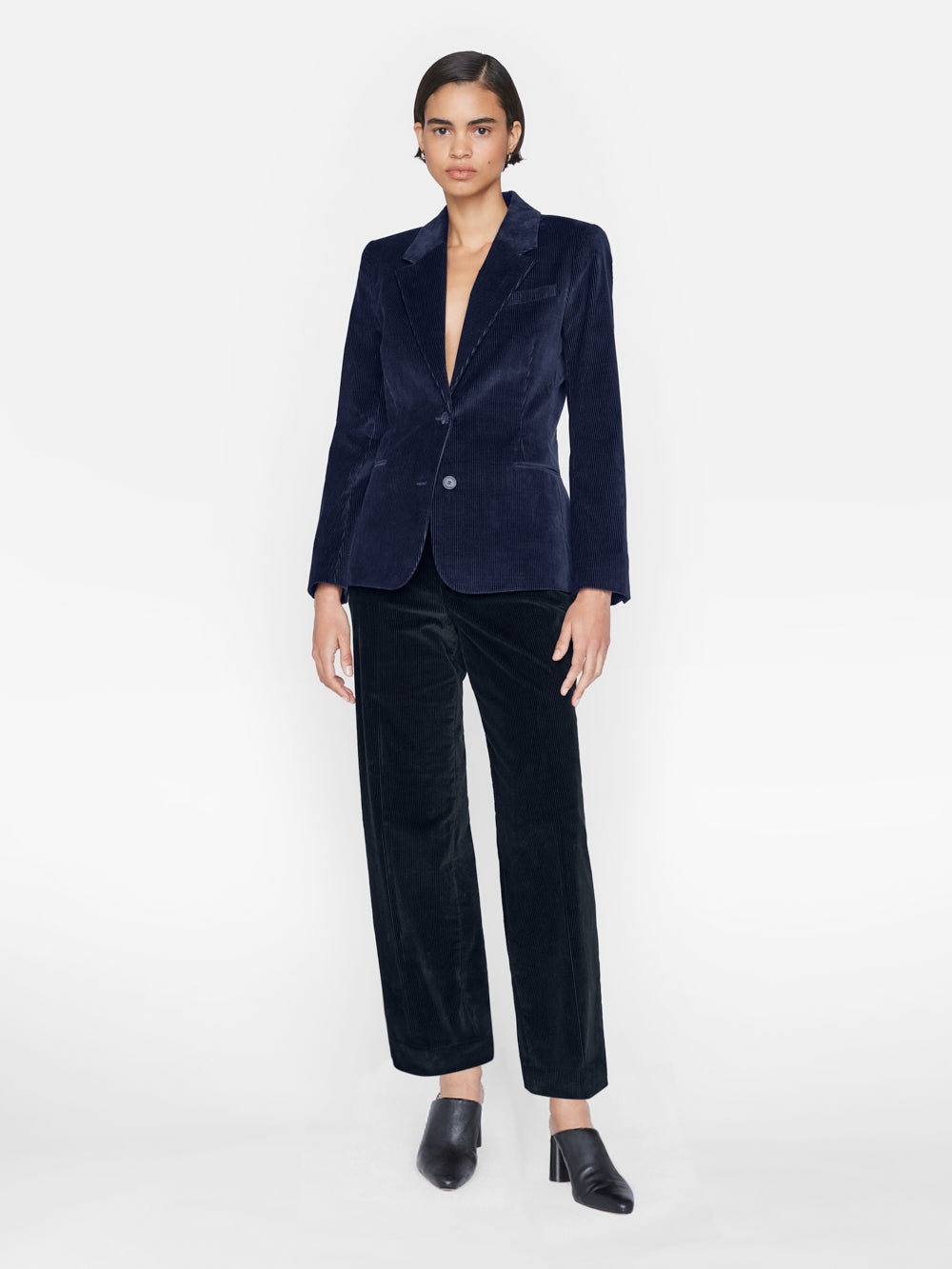 Cropped Relaxed Corduroy Trouser in Navy - 2