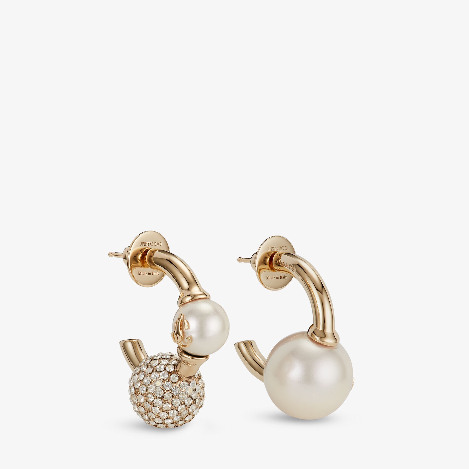 Pearl Crystal Hoops
Gold-Finish Metal Hoop Earrings with Pearls and Crystals - 1