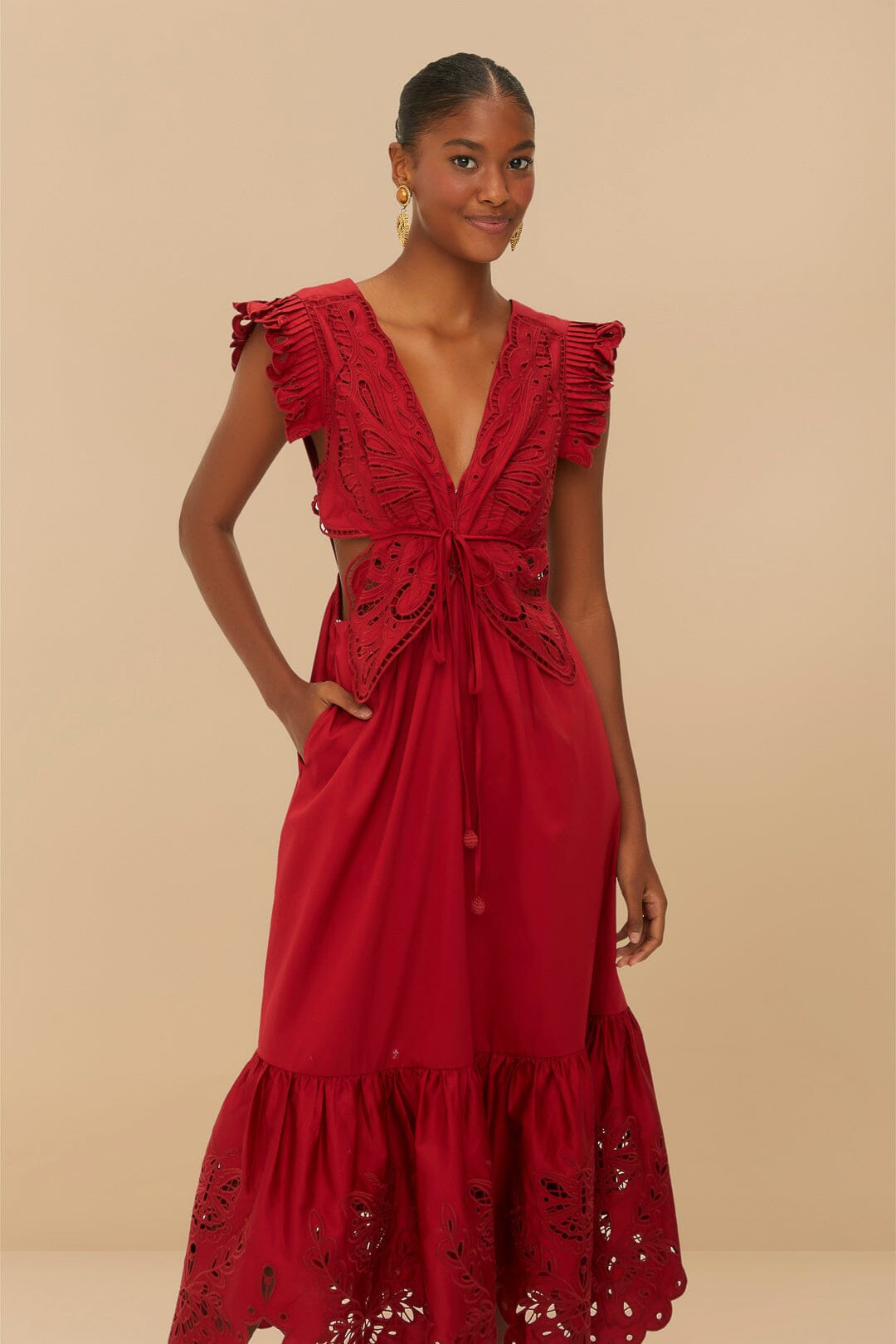 Red Butterfly Cut-Out Midi Dress - 2