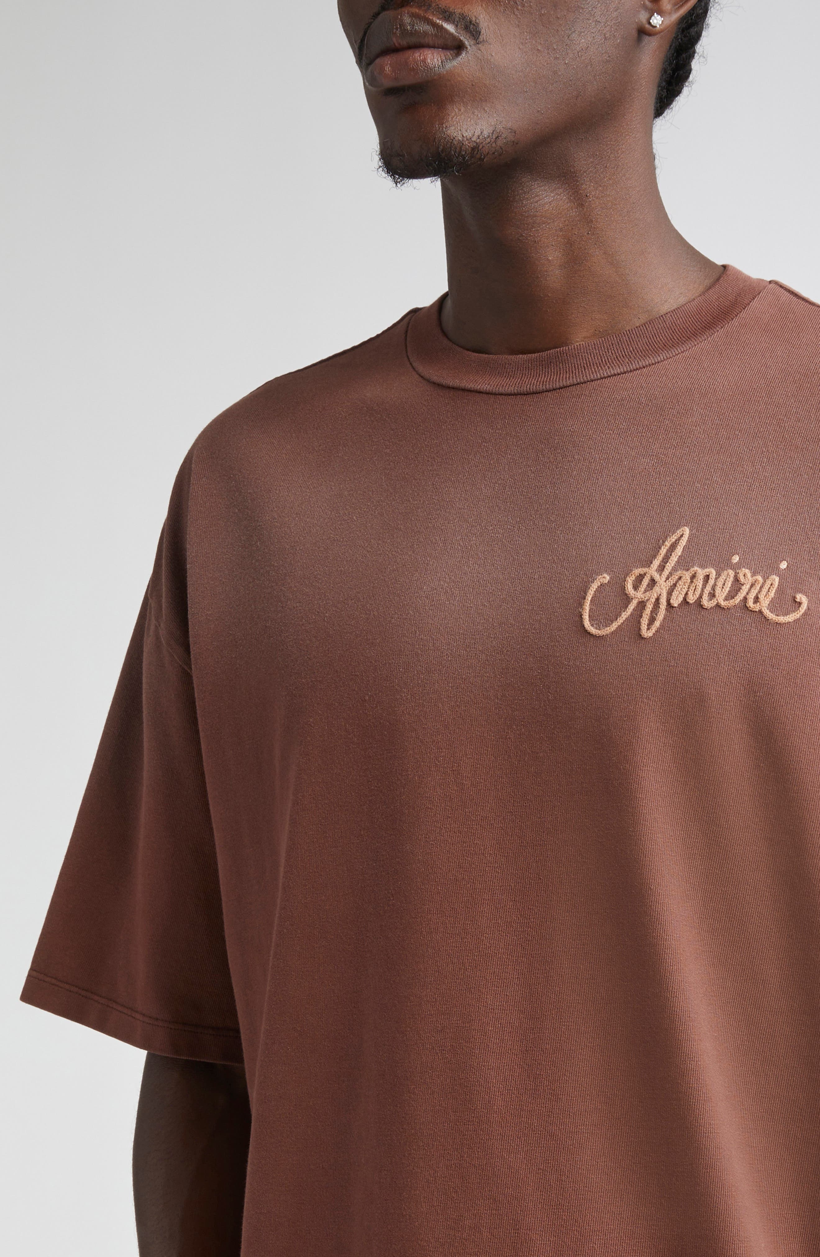 AMIRI Design Studio Embroidered Paint Splatter Oversize T-Shirt in Walnut Brown at Nordstrom - 4