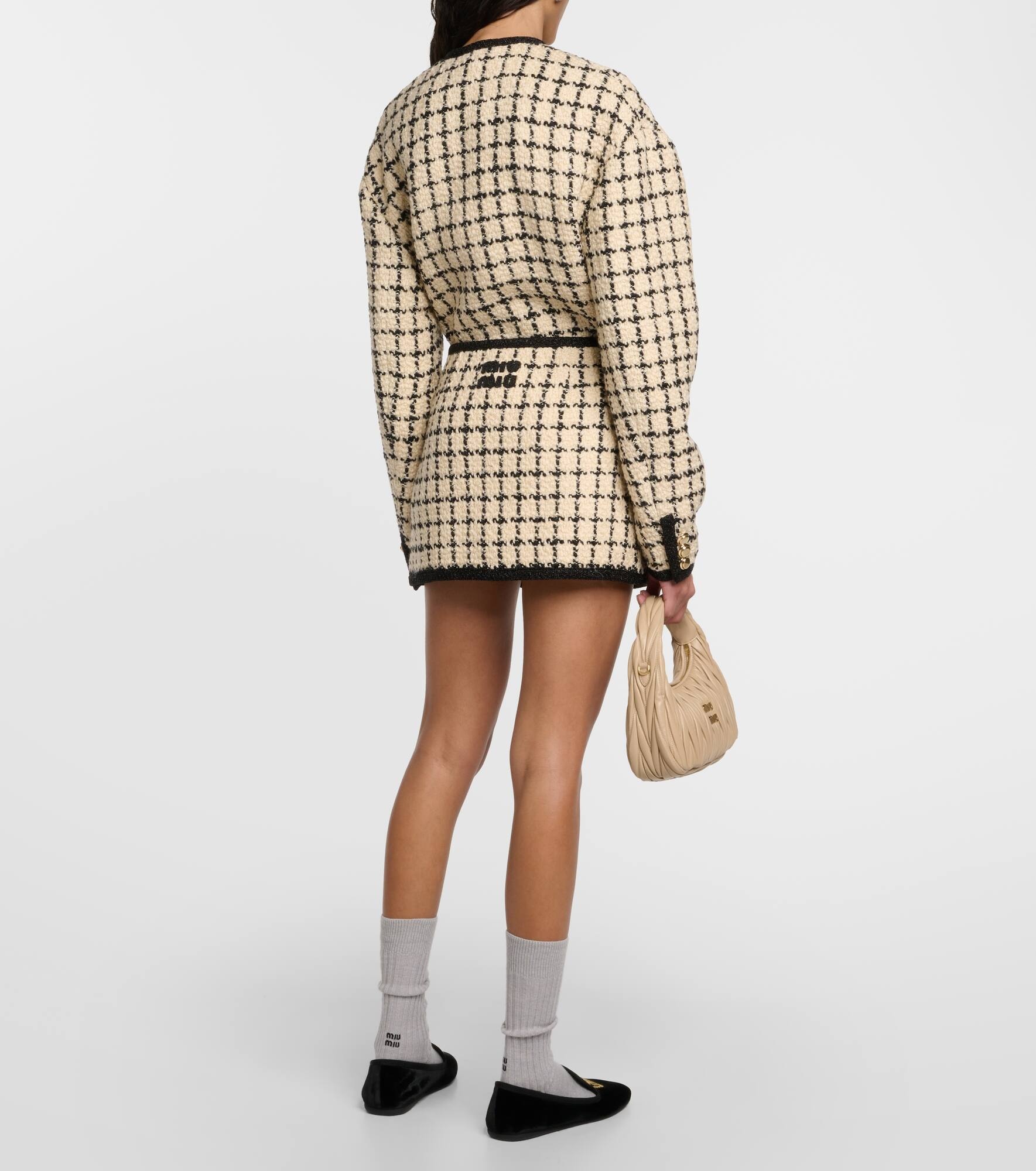 Checked wool-blend bouclé miniskirt - 3