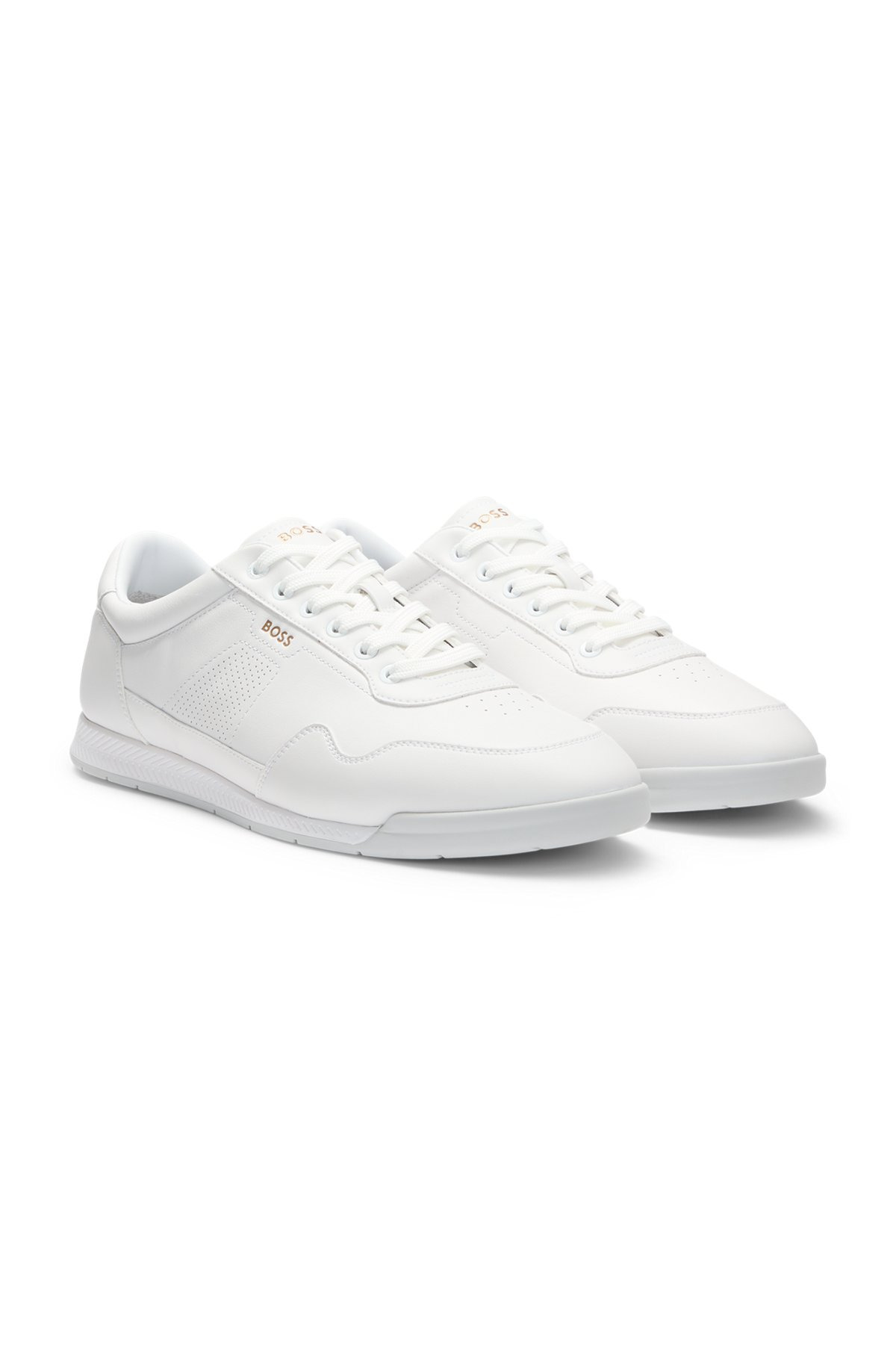 LEATHER TRAINERS WITH GOLD-TONE LOGO - 2