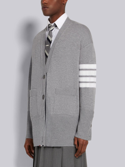 Thom Browne Light Grey Fine Merino Wool 4-Bar Elongated Cardigan outlook