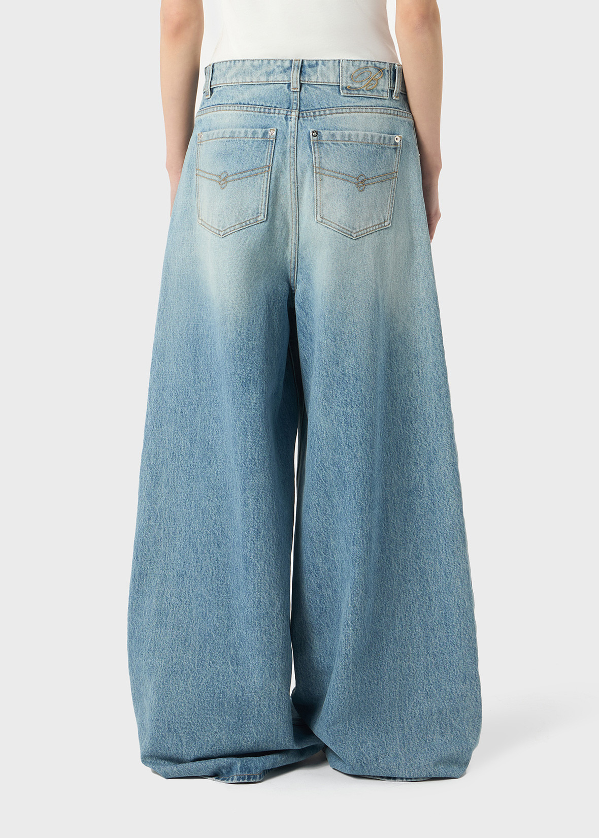 STONE-WASHED SUPERWIDE-LEG DENIM JEANS - 4