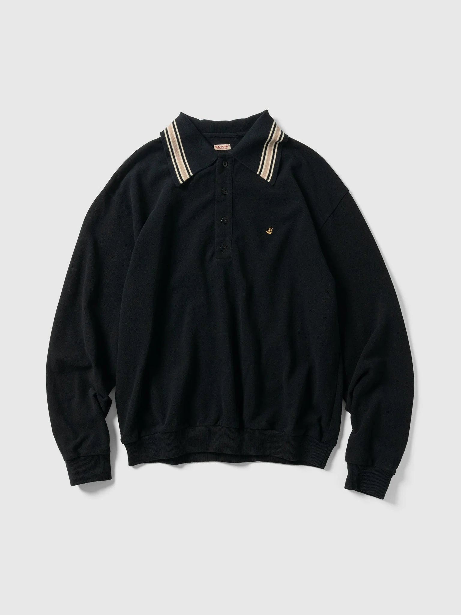 Piquet Large Pointed Collar Retro Polo Black - 1