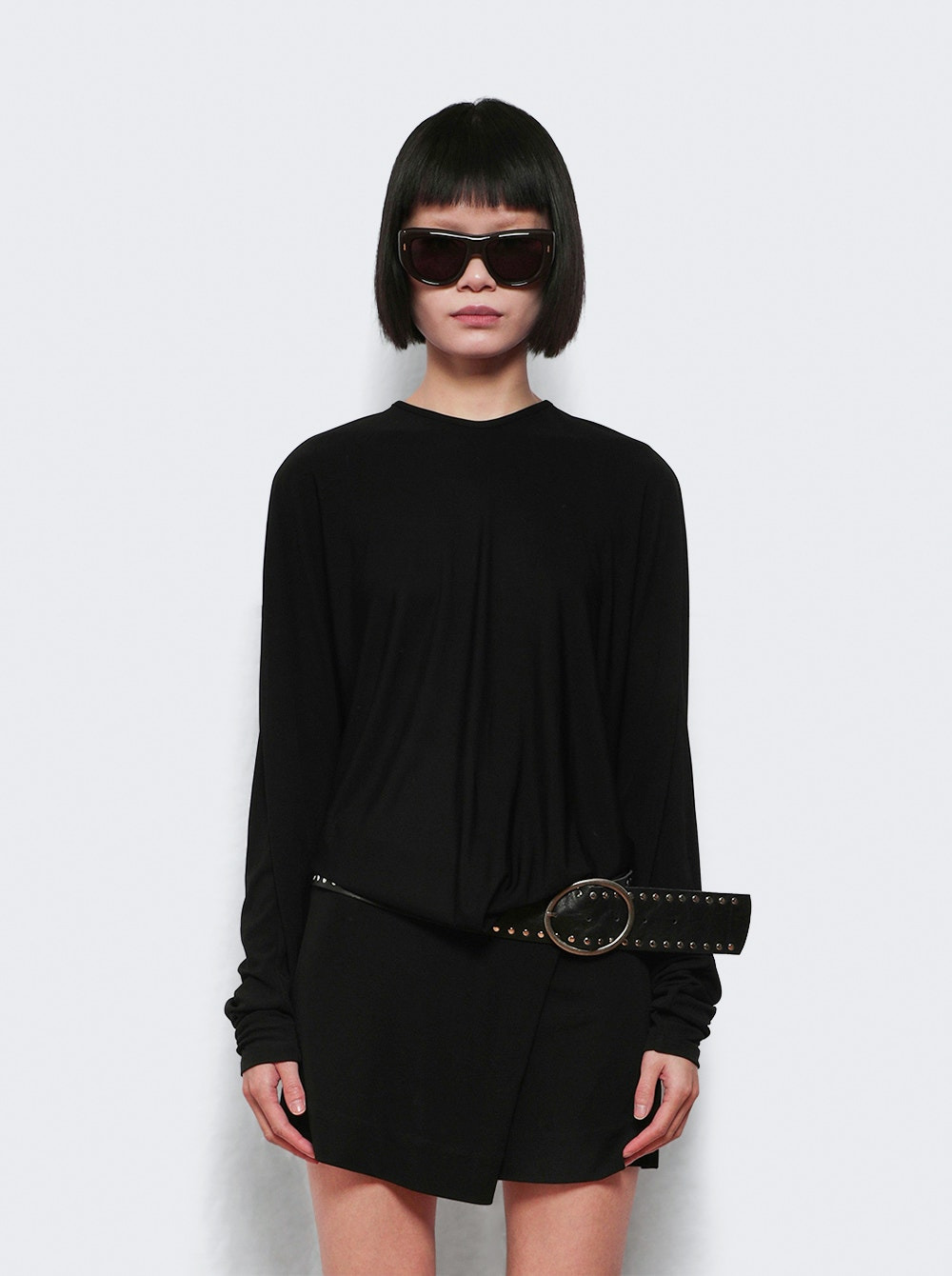 Leather Belted Magyar Tie Dress Black - 2