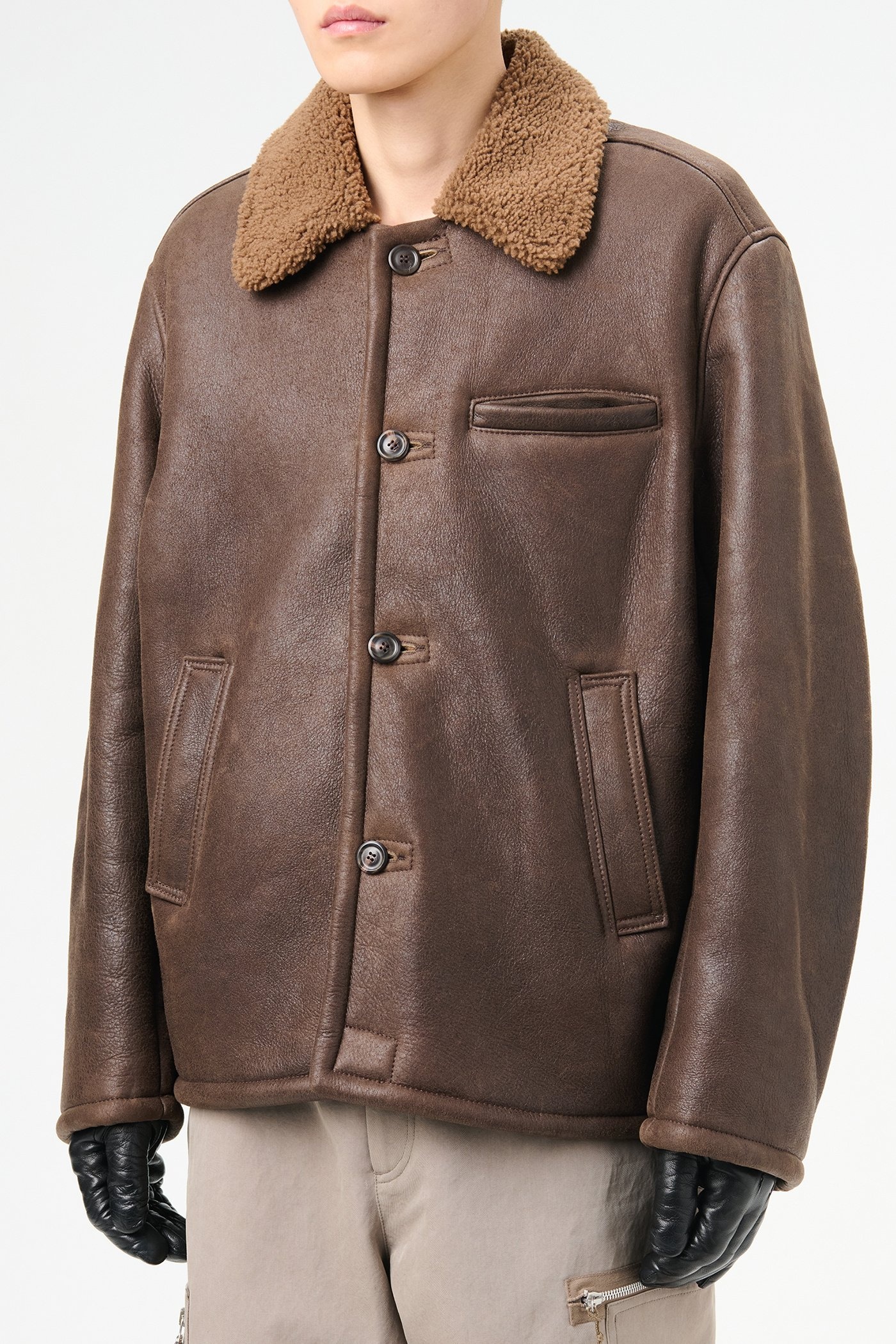 Alaska Jacket Rustic Grain Brown Shearling - 4