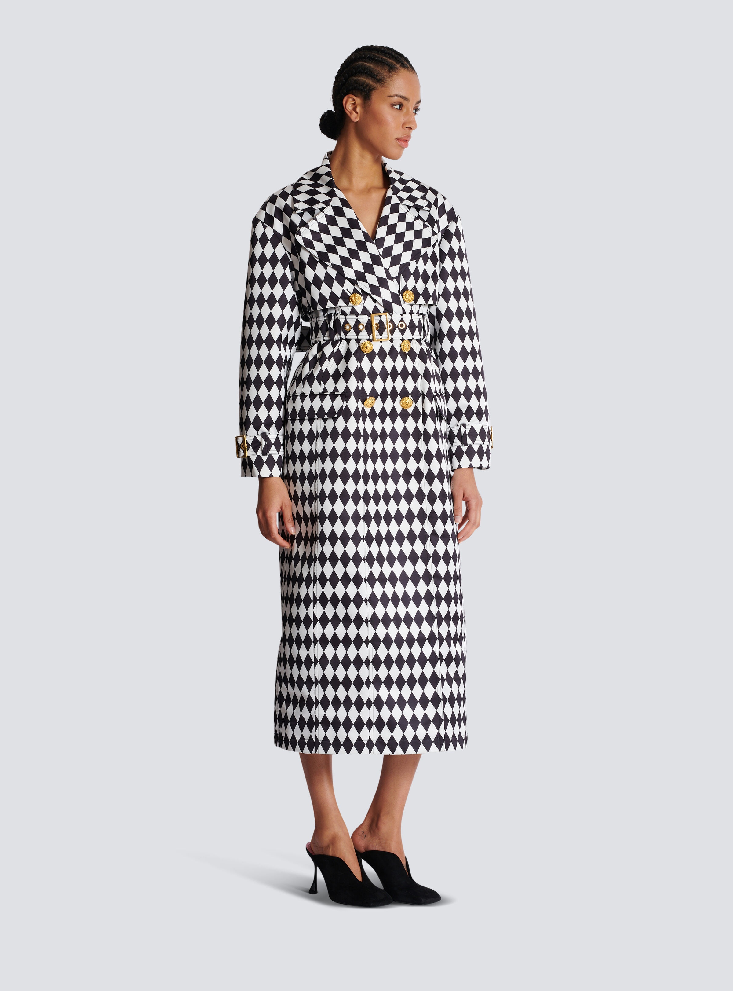 Diamond print belted trench coat - 3