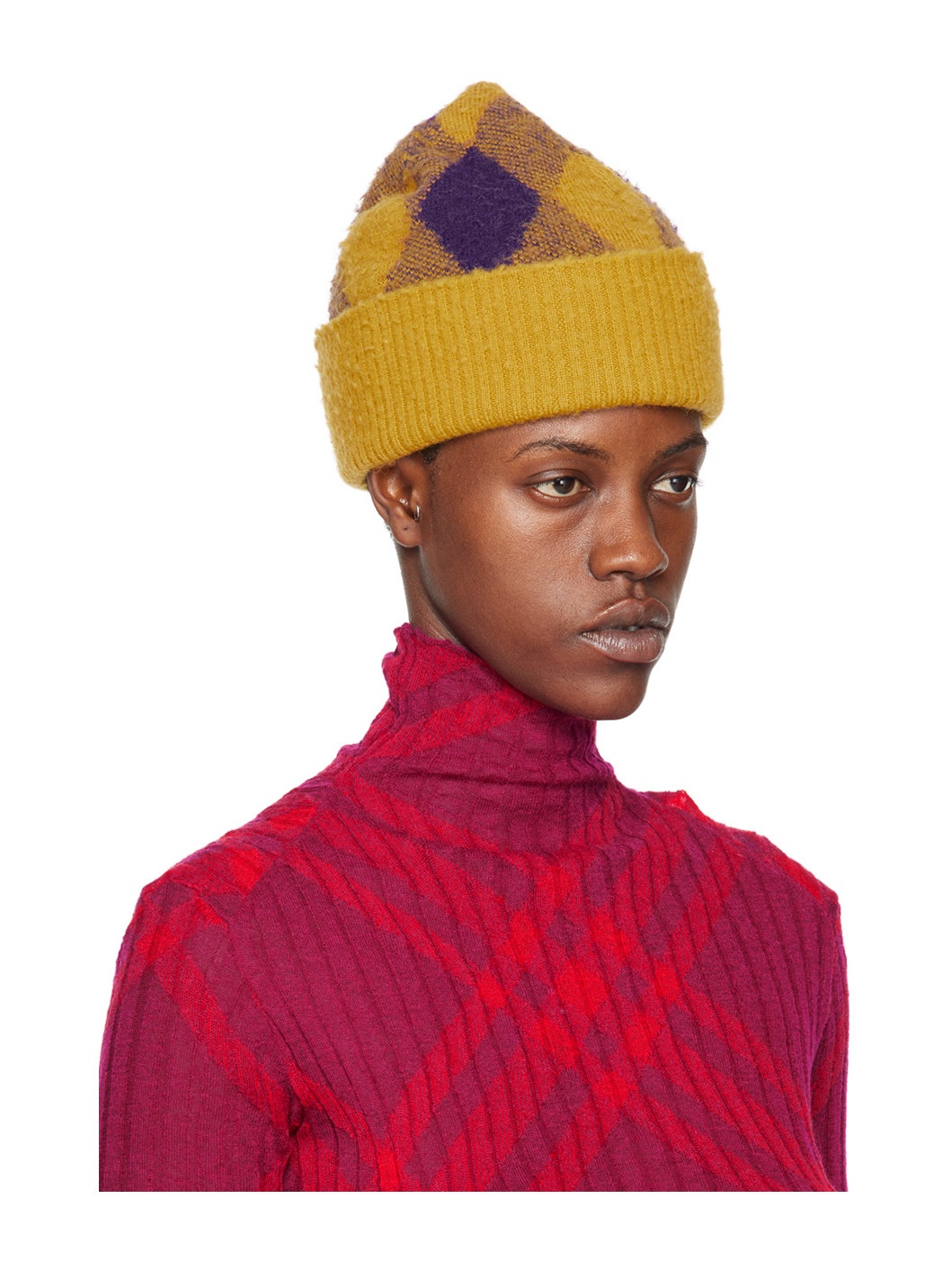 Yellow & Purple Argyle Beanie - 2