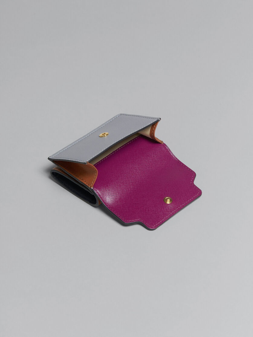 PURPLE GREY AND BROWN SAFFIANO LEATHER TRI-FOLD WALLET - 5