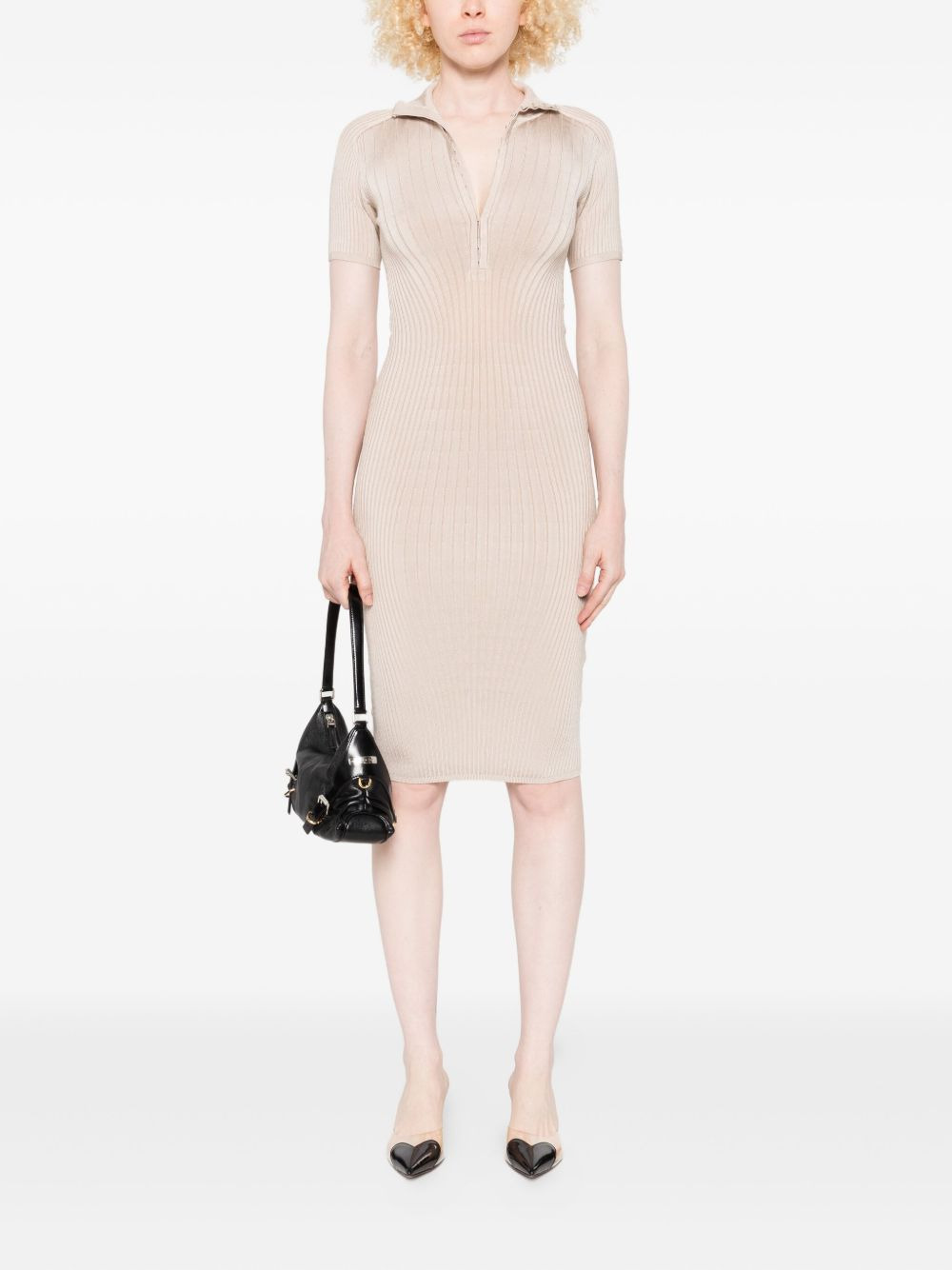 hook-and-eye ribbed-knit midi dress - 2