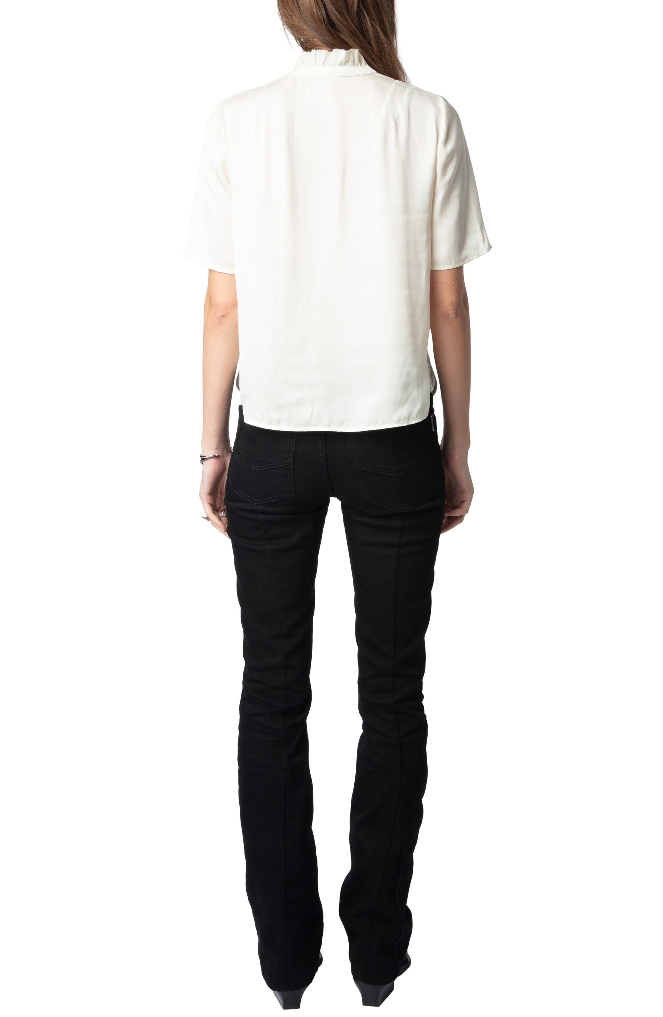 Zadig & Voltaire Topher Ruffle Neck Satin Popover Top in Flake at Nordstrom - 5