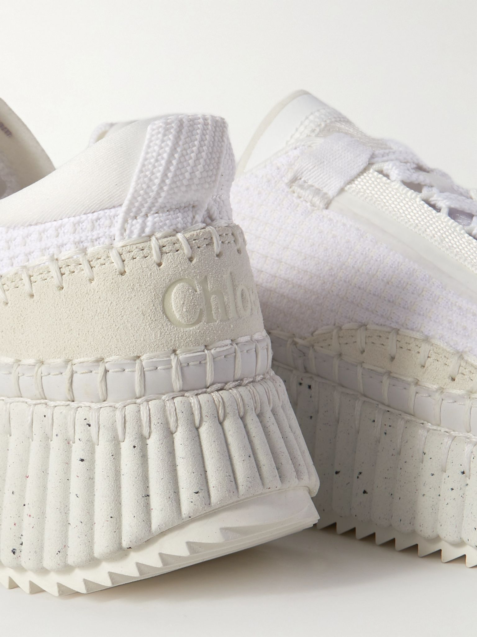 Nama embroidered suede and recycled mesh sneakers White - 4