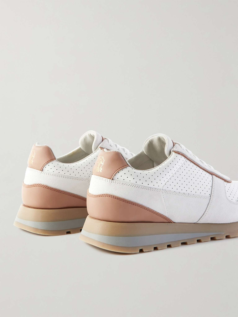 Perforated Leather and Suede Sneakers 5