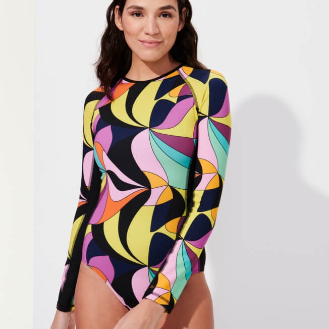 Women Rashguard Long Sleeves One-piece swimsuit 1984 Invisible Fish - 3