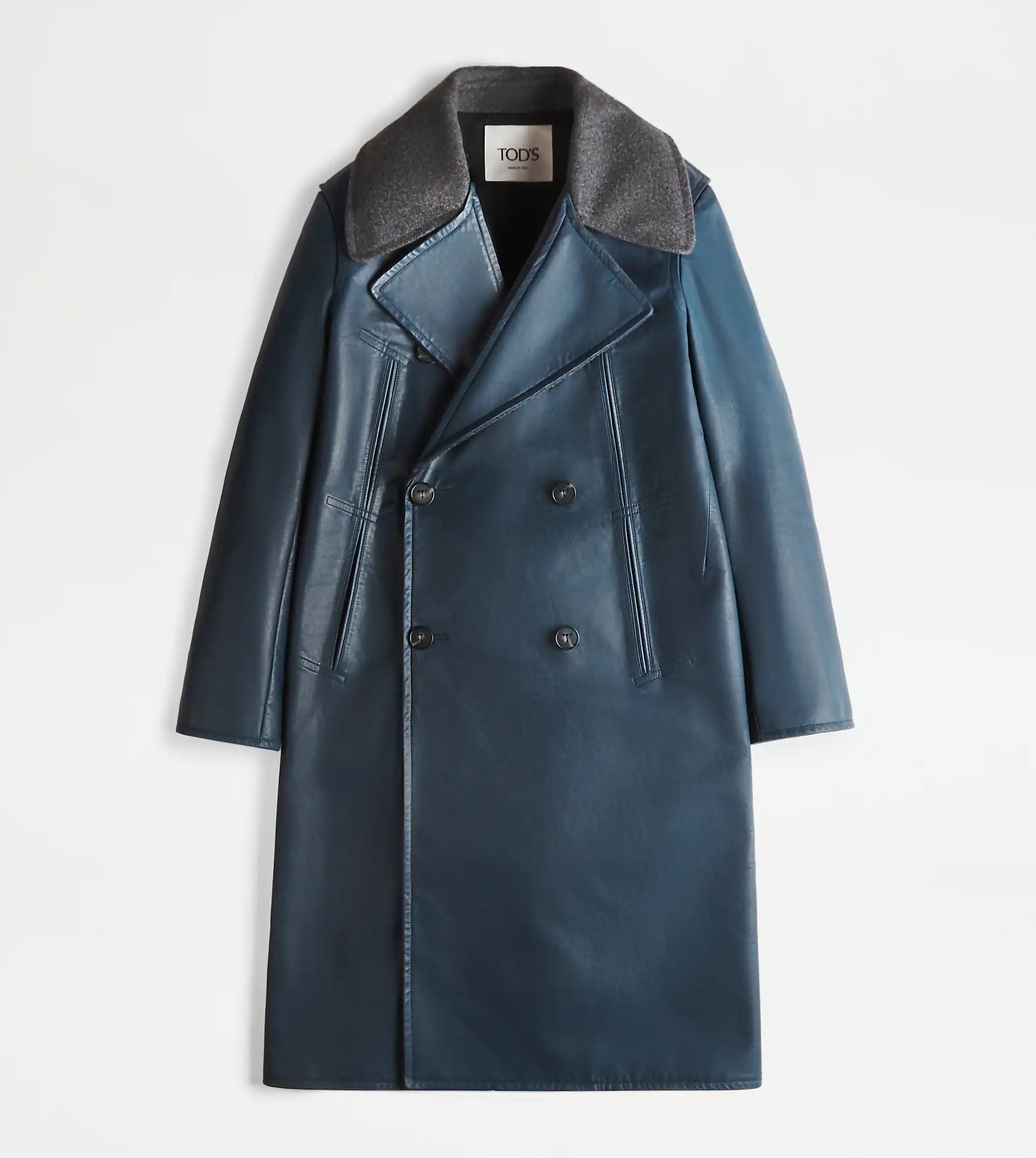 COAT IN LEATHER - BLUE - 1